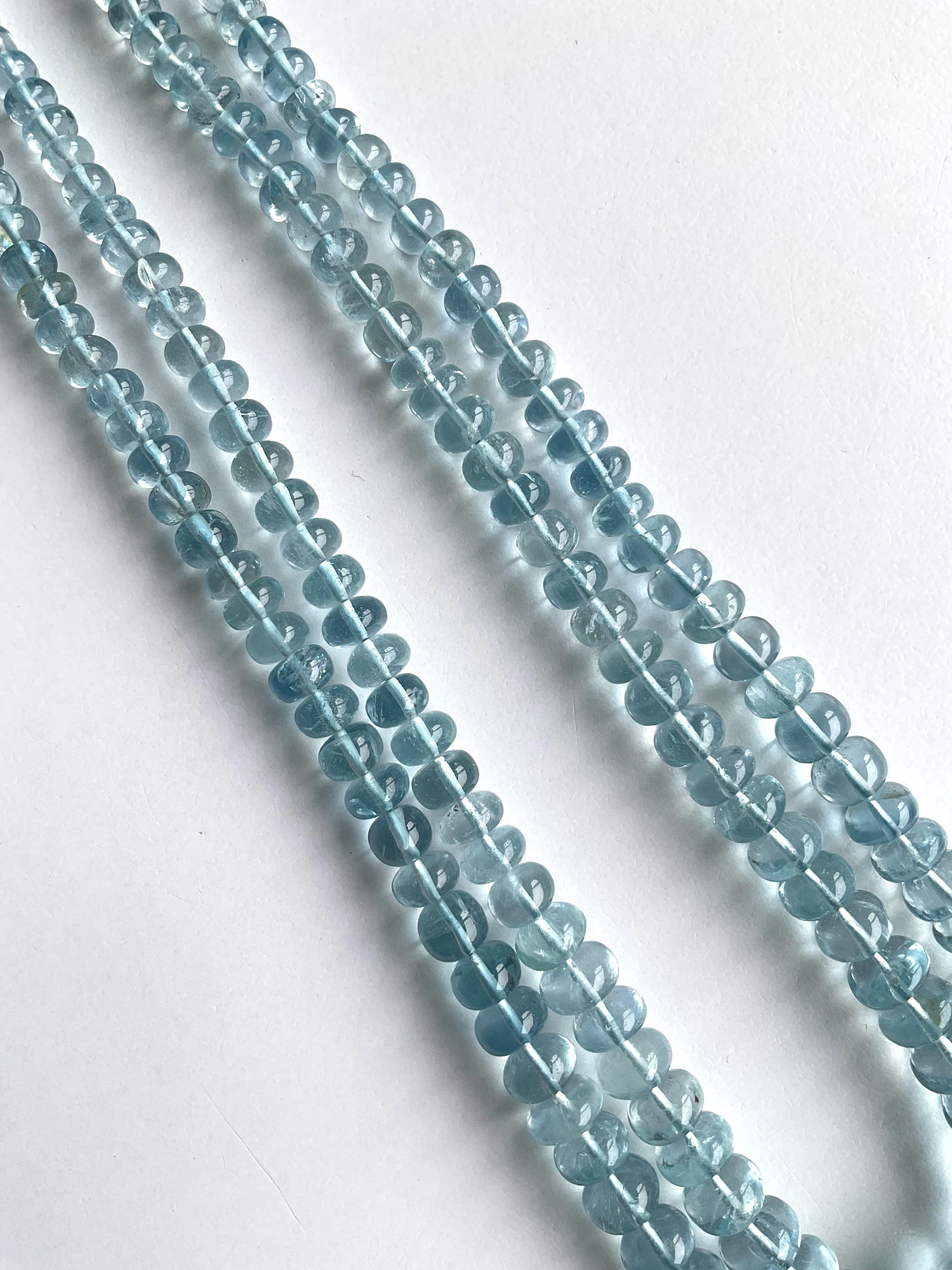 Art déco Collier d'aigue-marine 198,75 carats perles 2 rangs pierres naturelles de qualité supérieure en vente