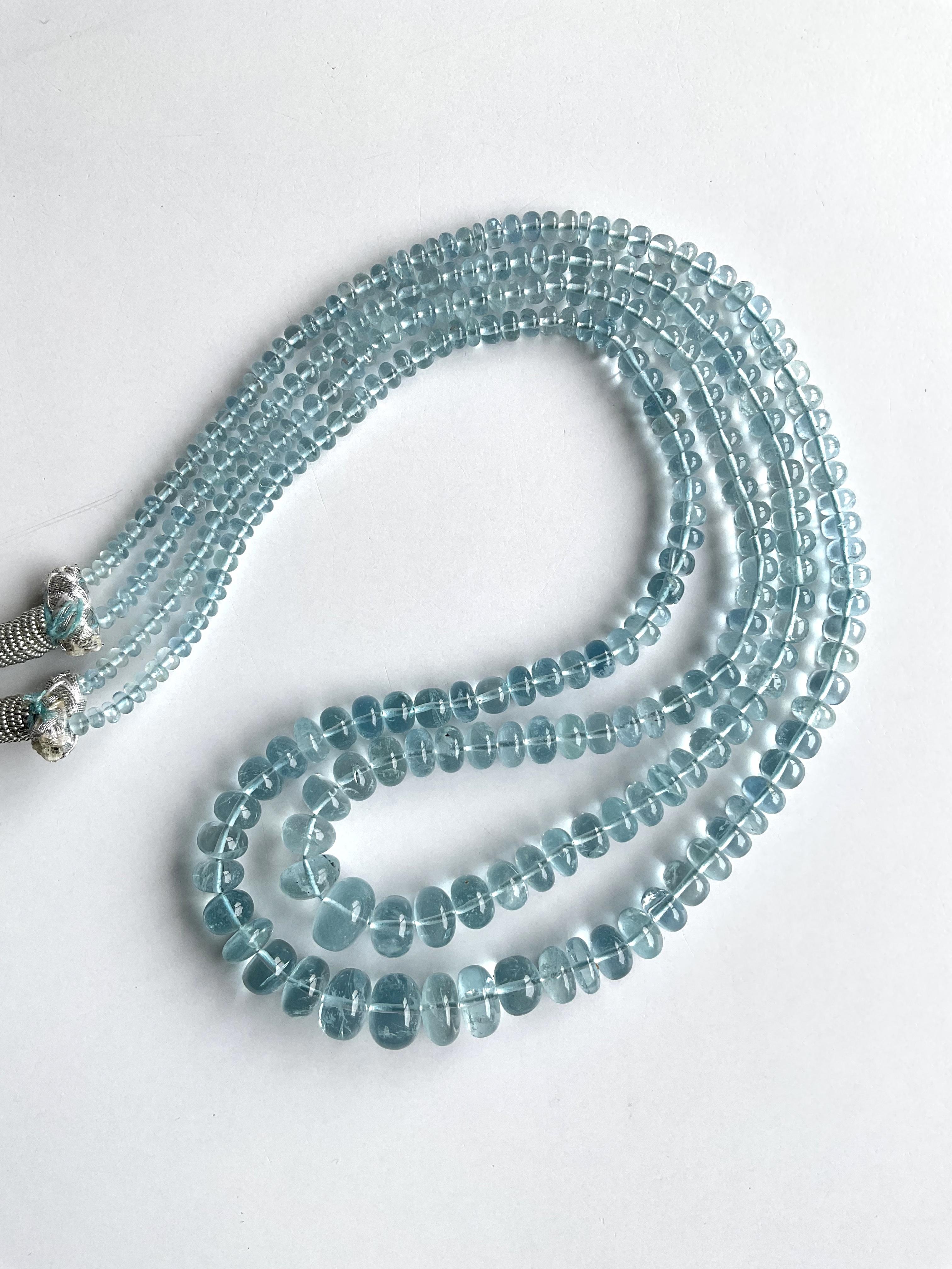 198.75 Carats Aquamarine Necklace Beads 2 Strands Top Quality Natural Gemstones In New Condition For Sale In Jaipur, RJ