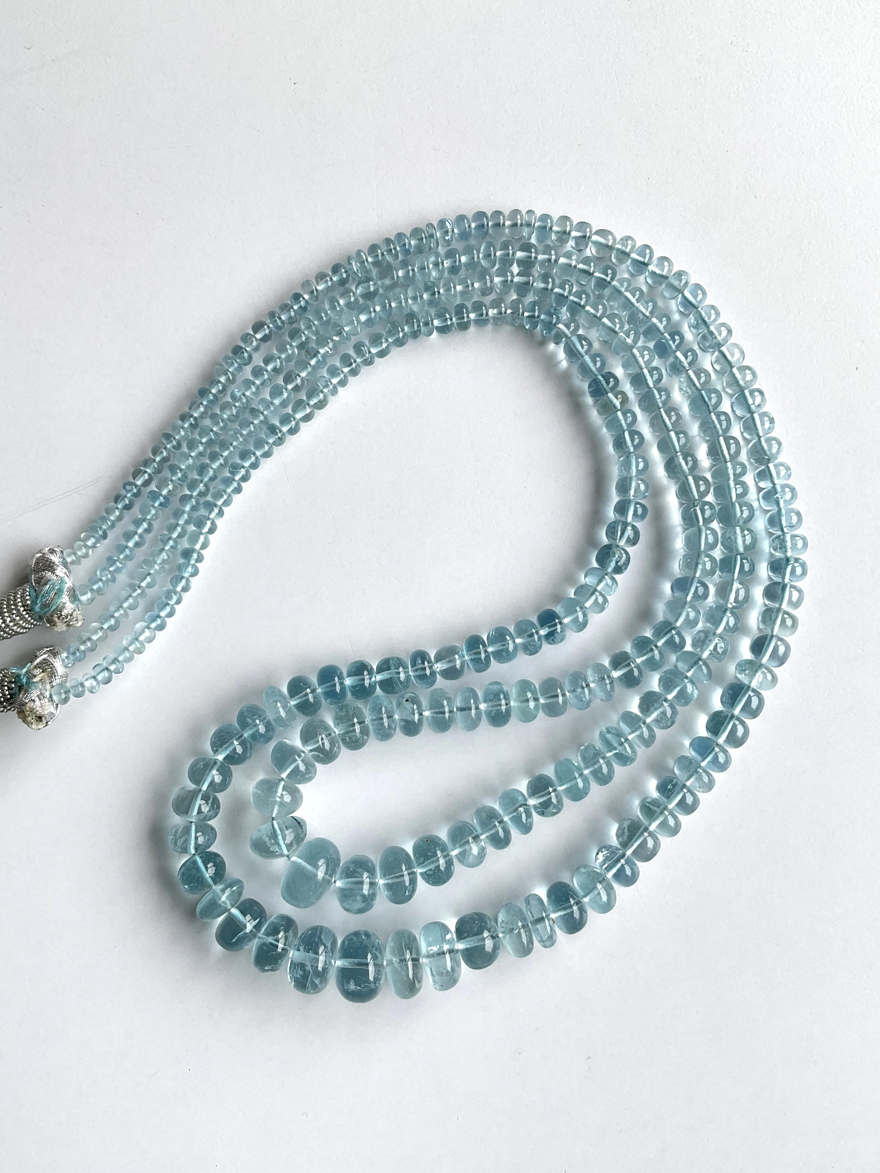 Women's or Men's 198.75 Carats Aquamarine Necklace Beads 2 Strands Top Quality Natural Gemstones For Sale