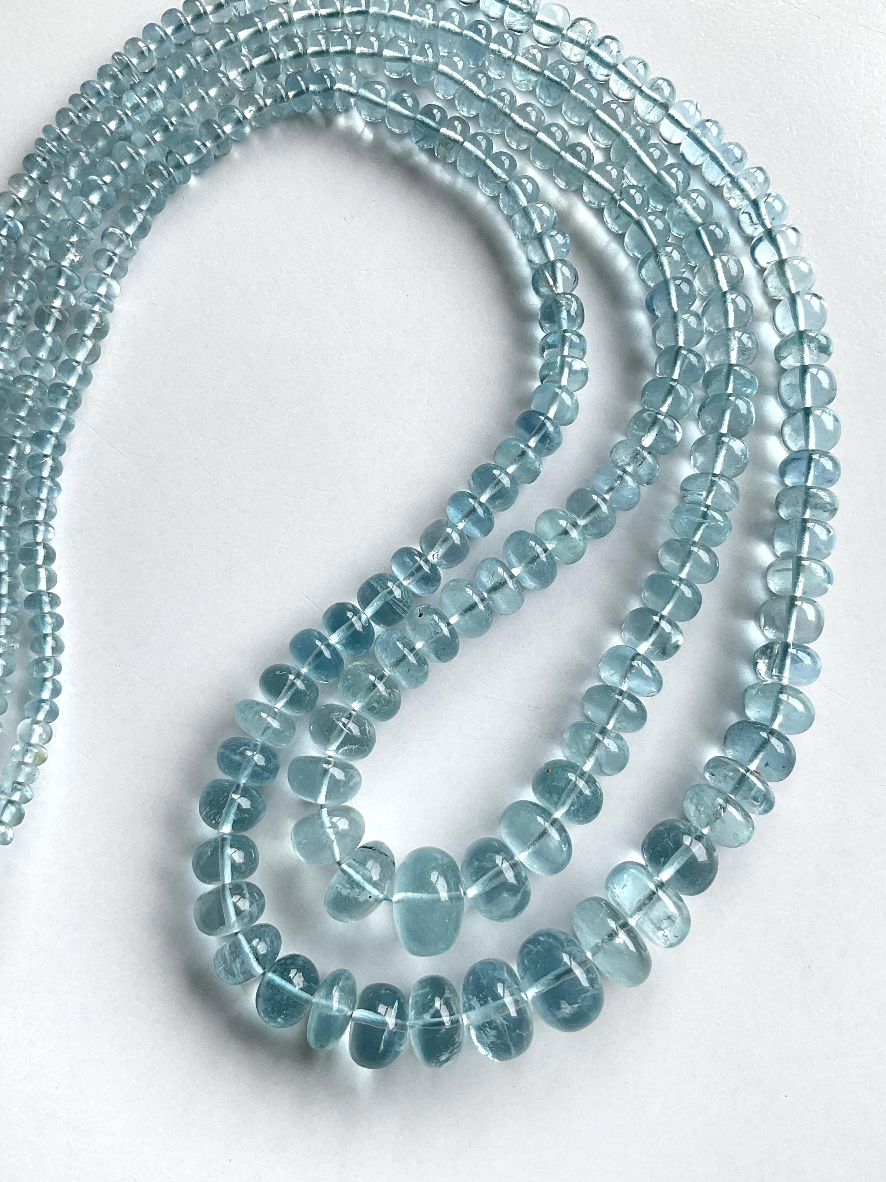 198.75 Carats Aquamarine Necklace Beads 2 Strands Top Quality Natural Gemstones For Sale 2