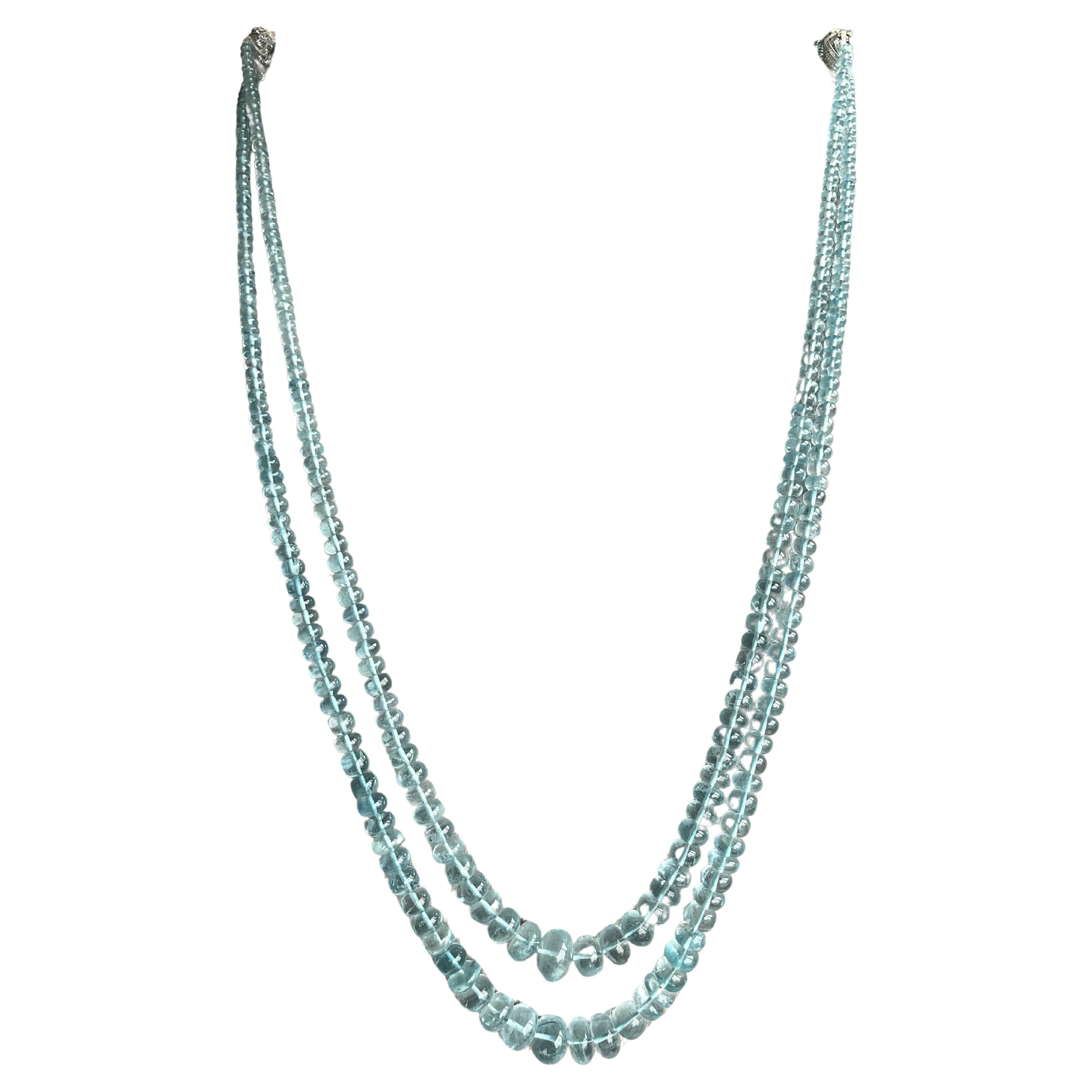 198.75 Carats Aquamarine Necklace Beads 2 Strands Top Quality Natural Gemstones
