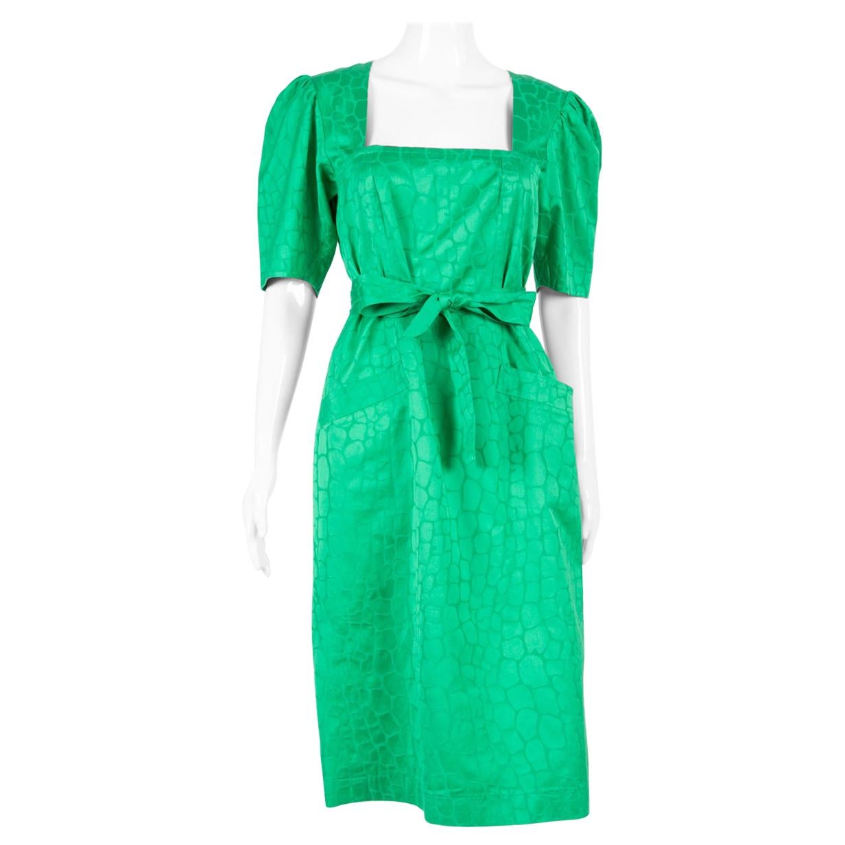 1987s Yves Saint Laurent Green Cotton Dress 