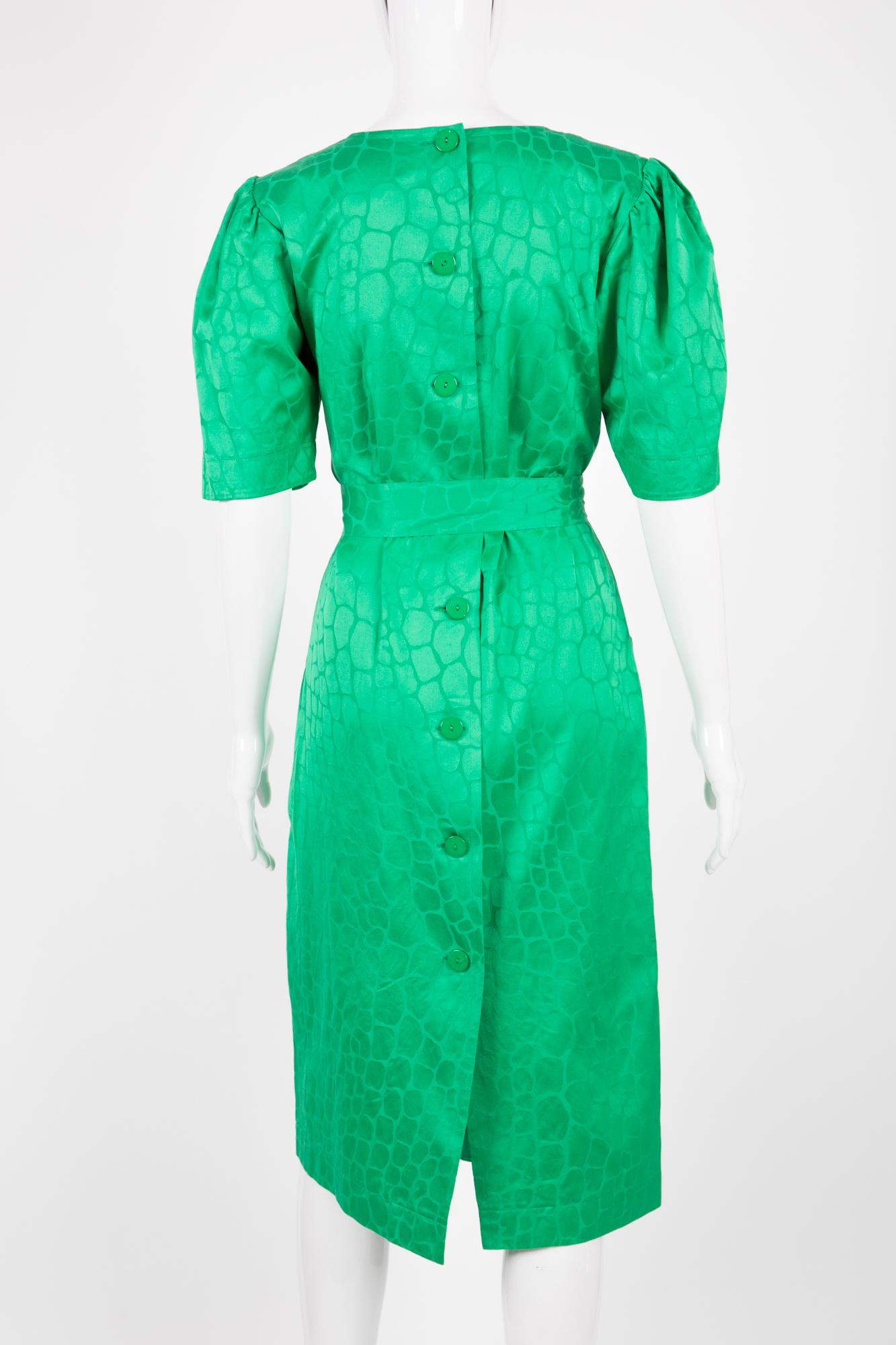 1987s Yves Saint Laurent YSL Green Cotton Dress  In Good Condition For Sale In Paris, FR