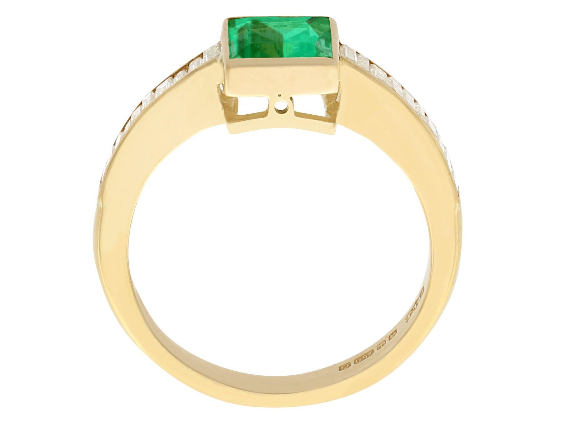 Emerald Cut 1988 1.10 Carat Emerald and Diamond Yellow Gold Cocktail Ring