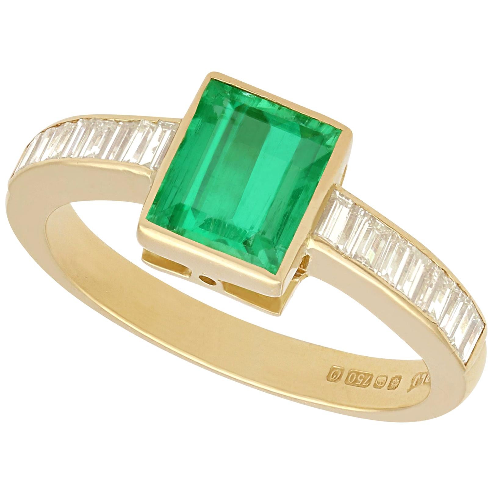 1988 1.10 Carat Emerald and Diamond Yellow Gold Cocktail Ring