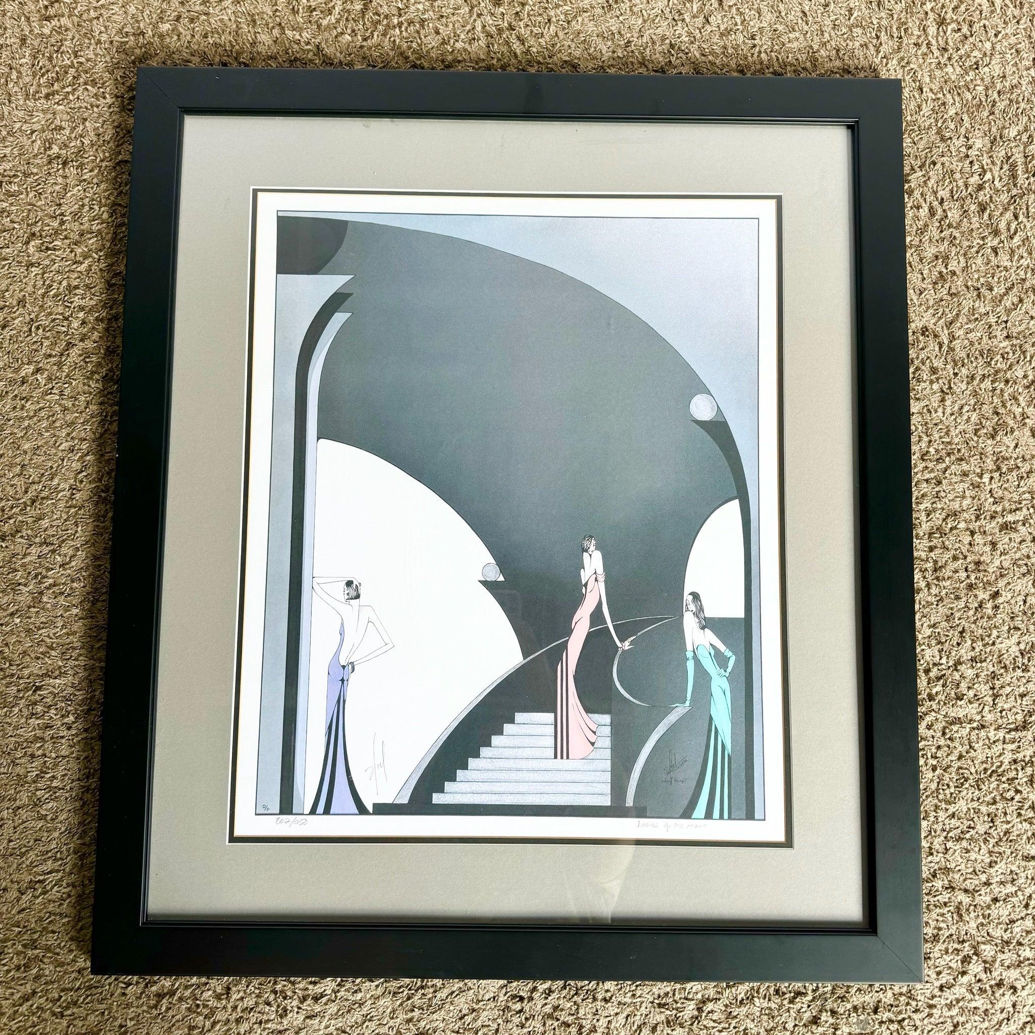1988 Art Deco Lithographie signée et encadrée 