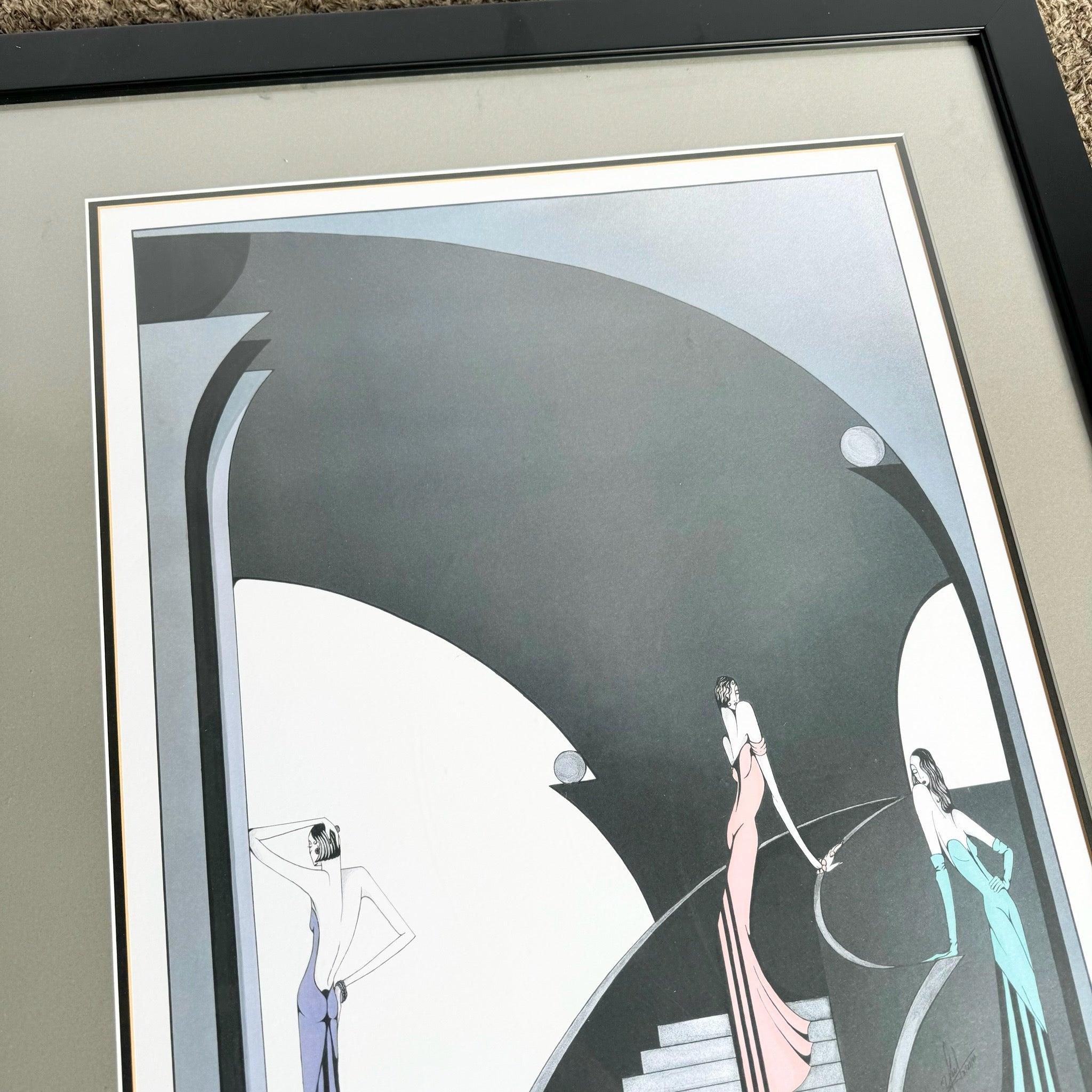 Fin du 20e siècle 1988 Art Deco Lithographie signée et encadrée 
