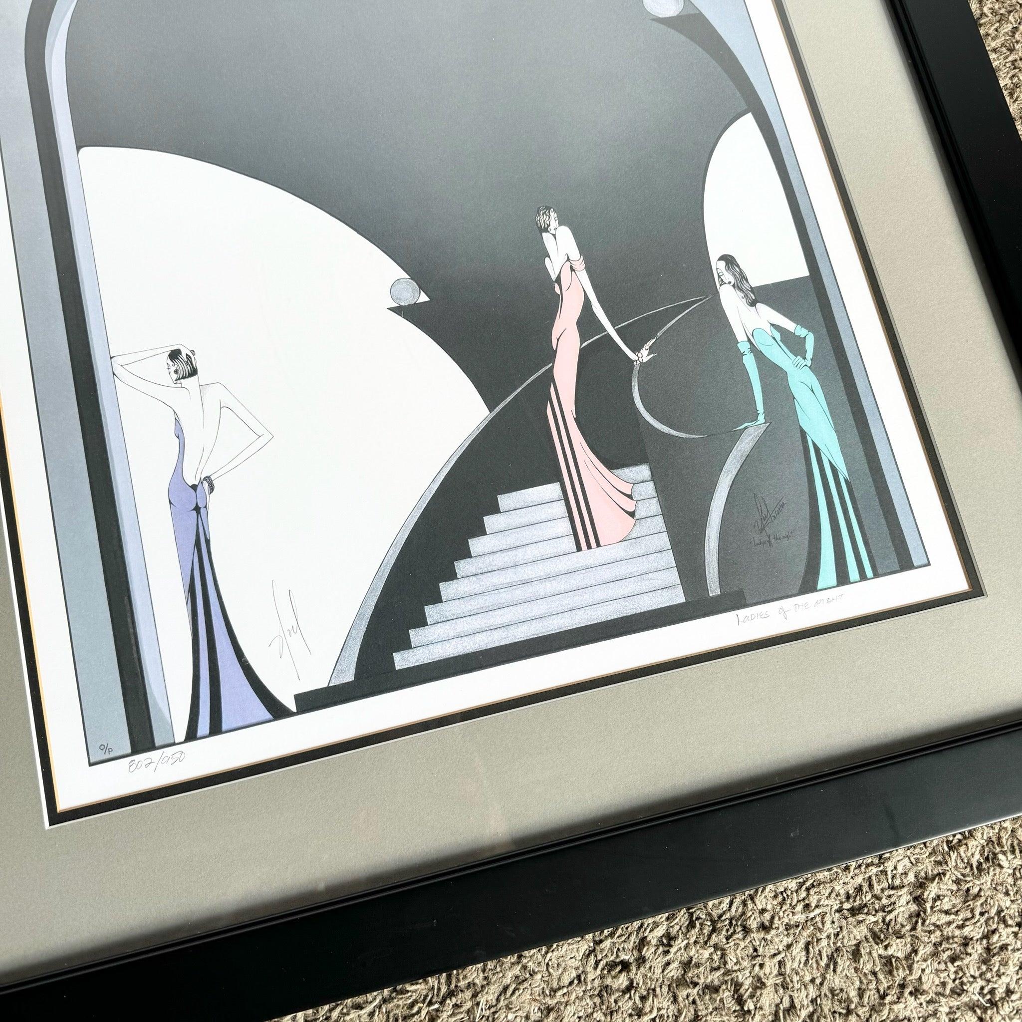 Papier 1988 Art Deco Lithographie signée et encadrée 