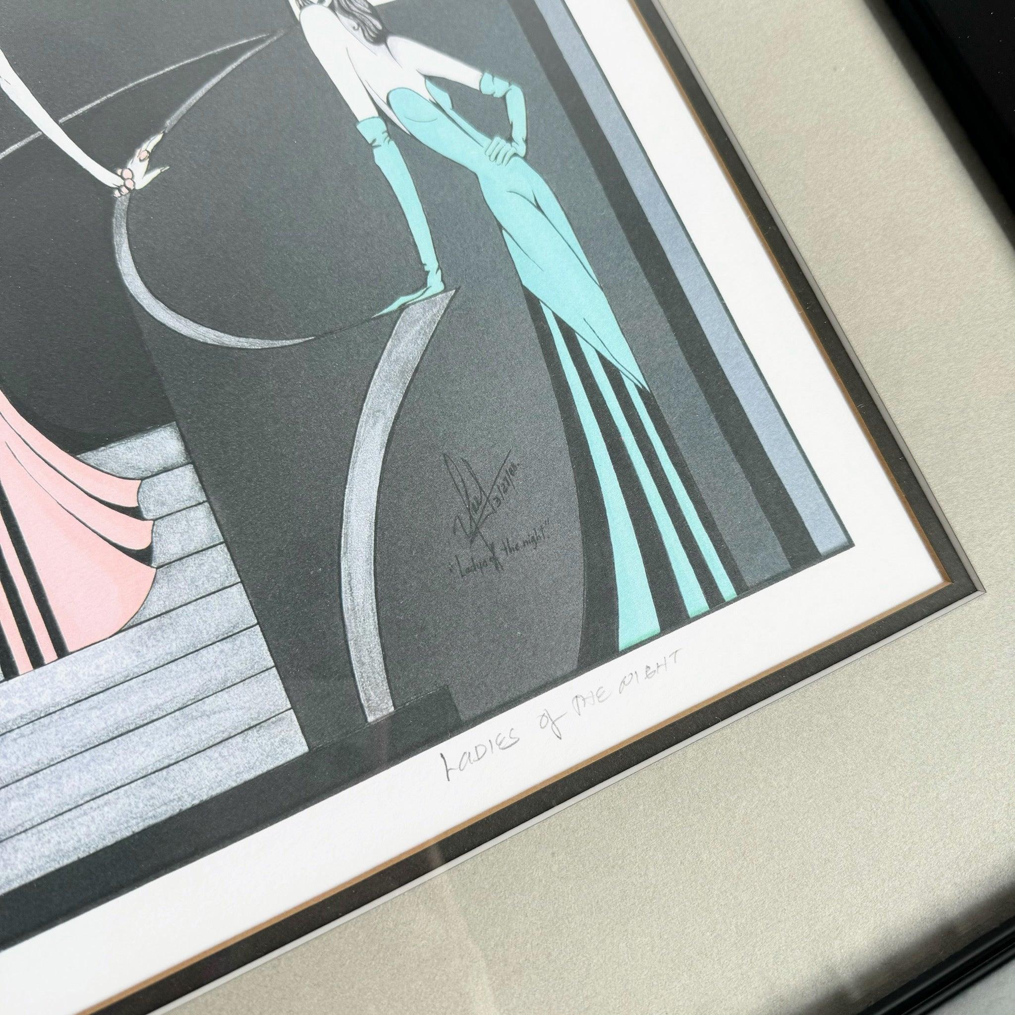 1988 Art Deco Lithographie signée et encadrée 