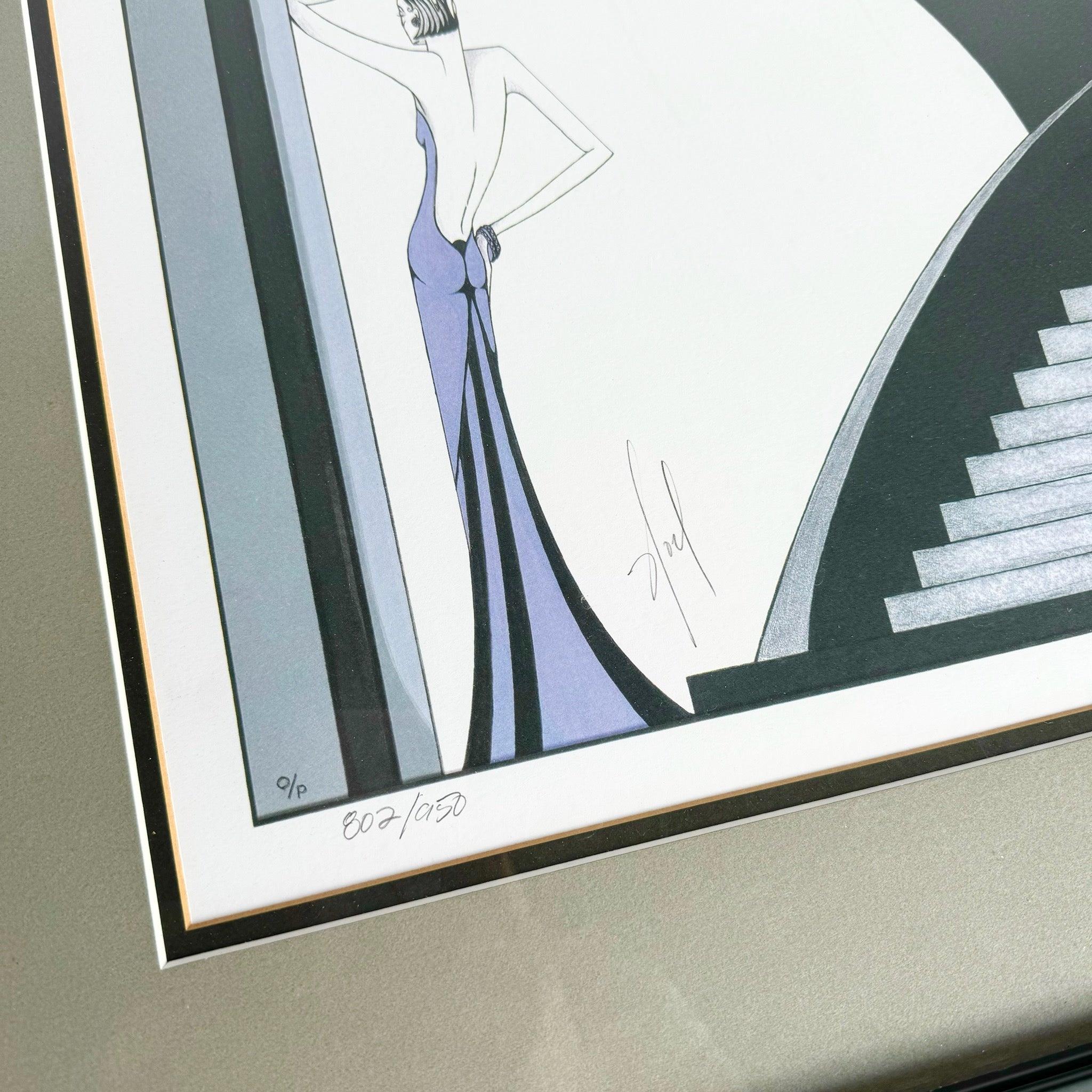 1988 Art Deco Lithographie signée et encadrée 