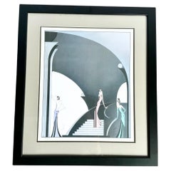 1988 Art Deco Signed and Framed Lithograph “Ladies of the Night” by Noel Suarez
