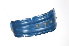 1988 AZZEDINE ALAIA blue-green leather runway belt with gunmetal pyramid studs