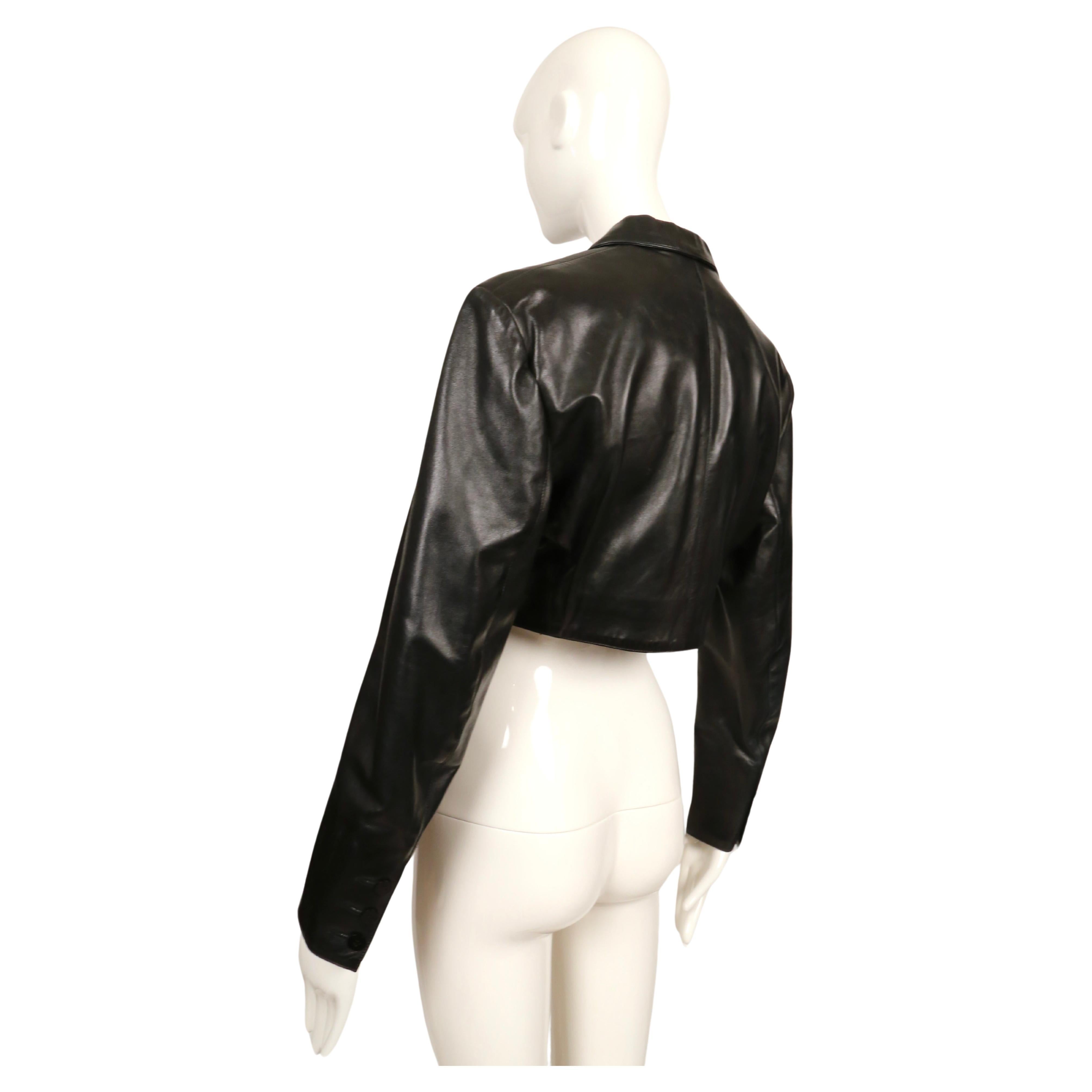 1988 AZZEDINE ALAIA cropped black leather jacket with curved pockets 5