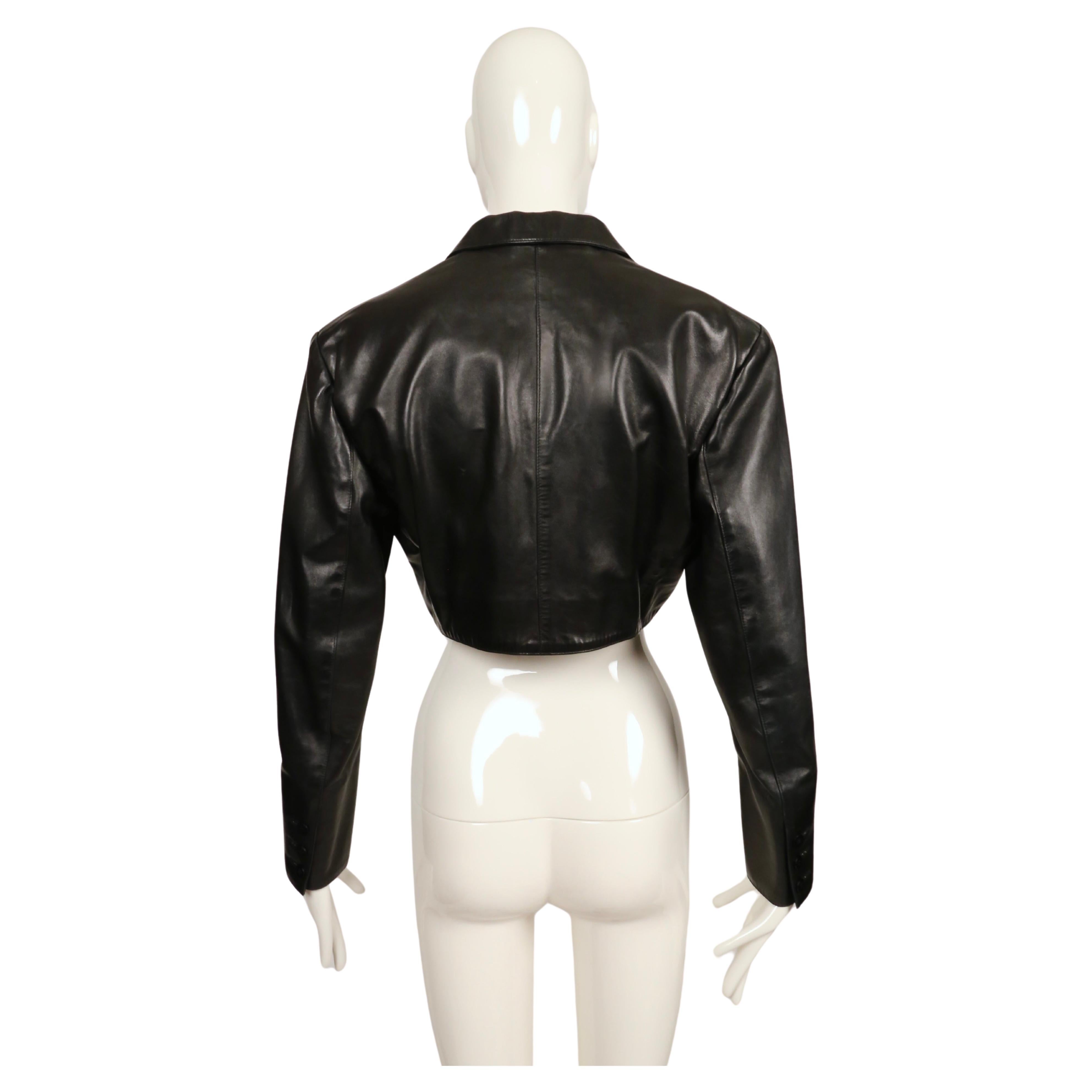 1988 AZZEDINE ALAIA cropped black leather jacket with curved pockets 6