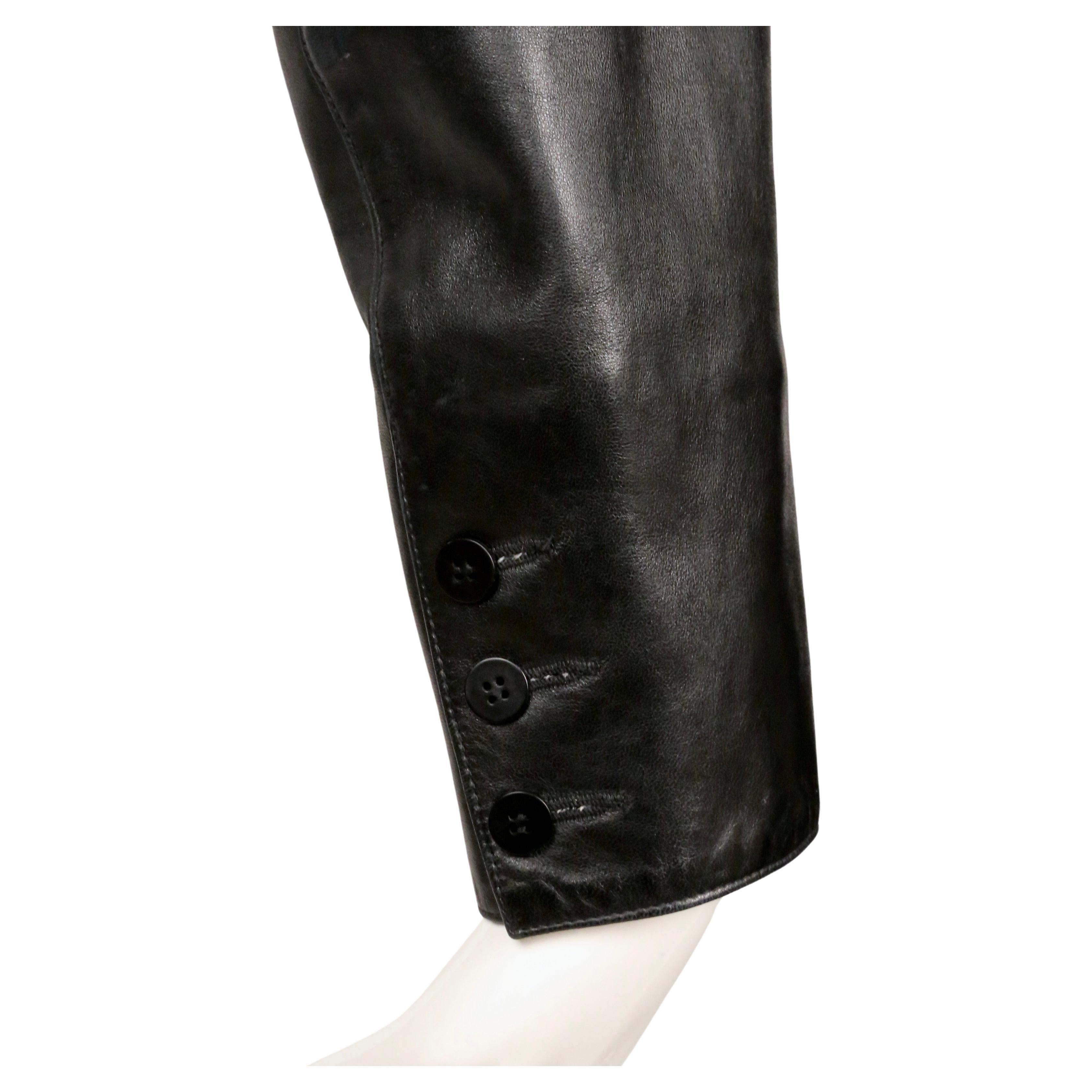 1988 AZZEDINE ALAIA cropped black leather jacket with curved pockets 7