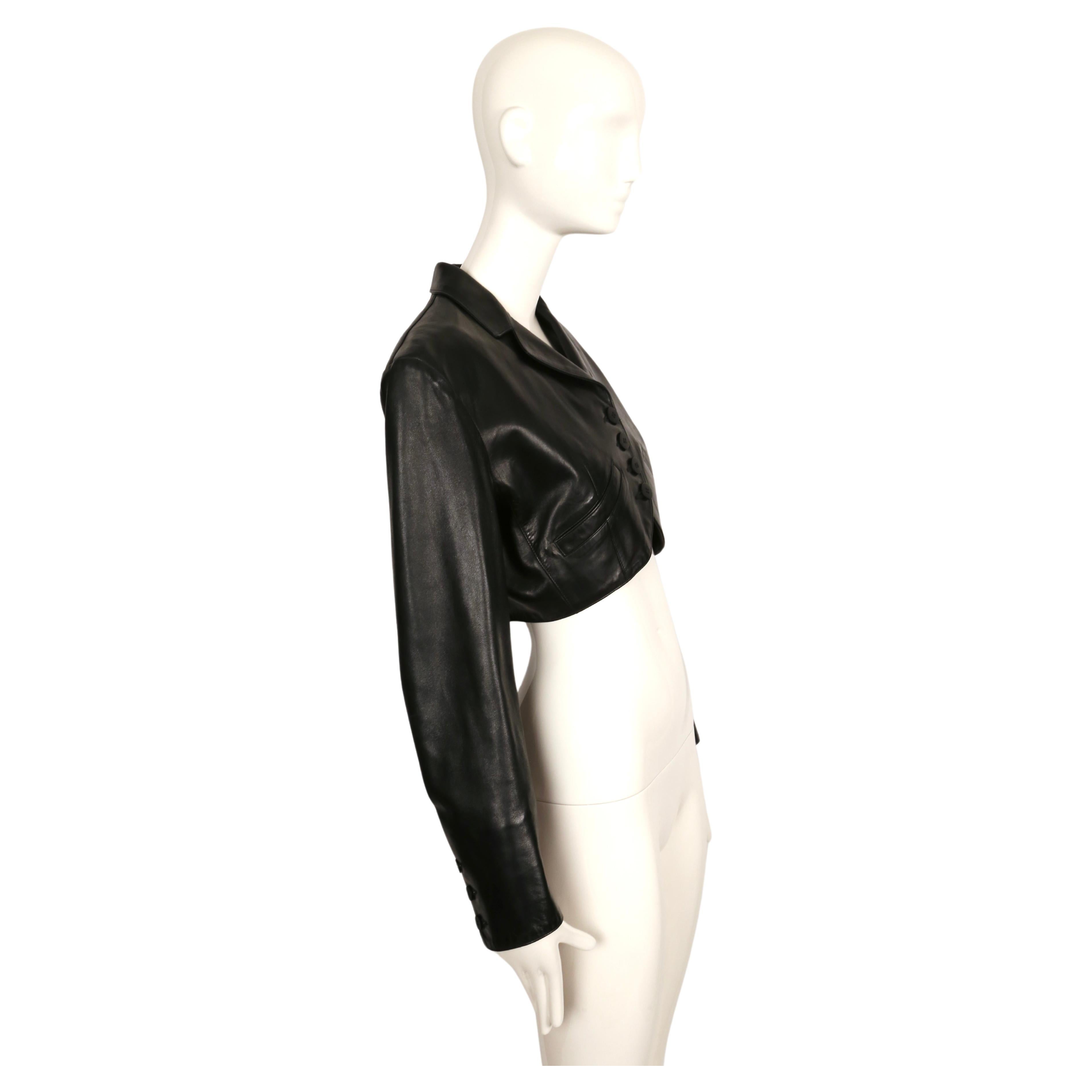 Women's 1988 AZZEDINE ALAIA cropped black leather jacket with curved pockets