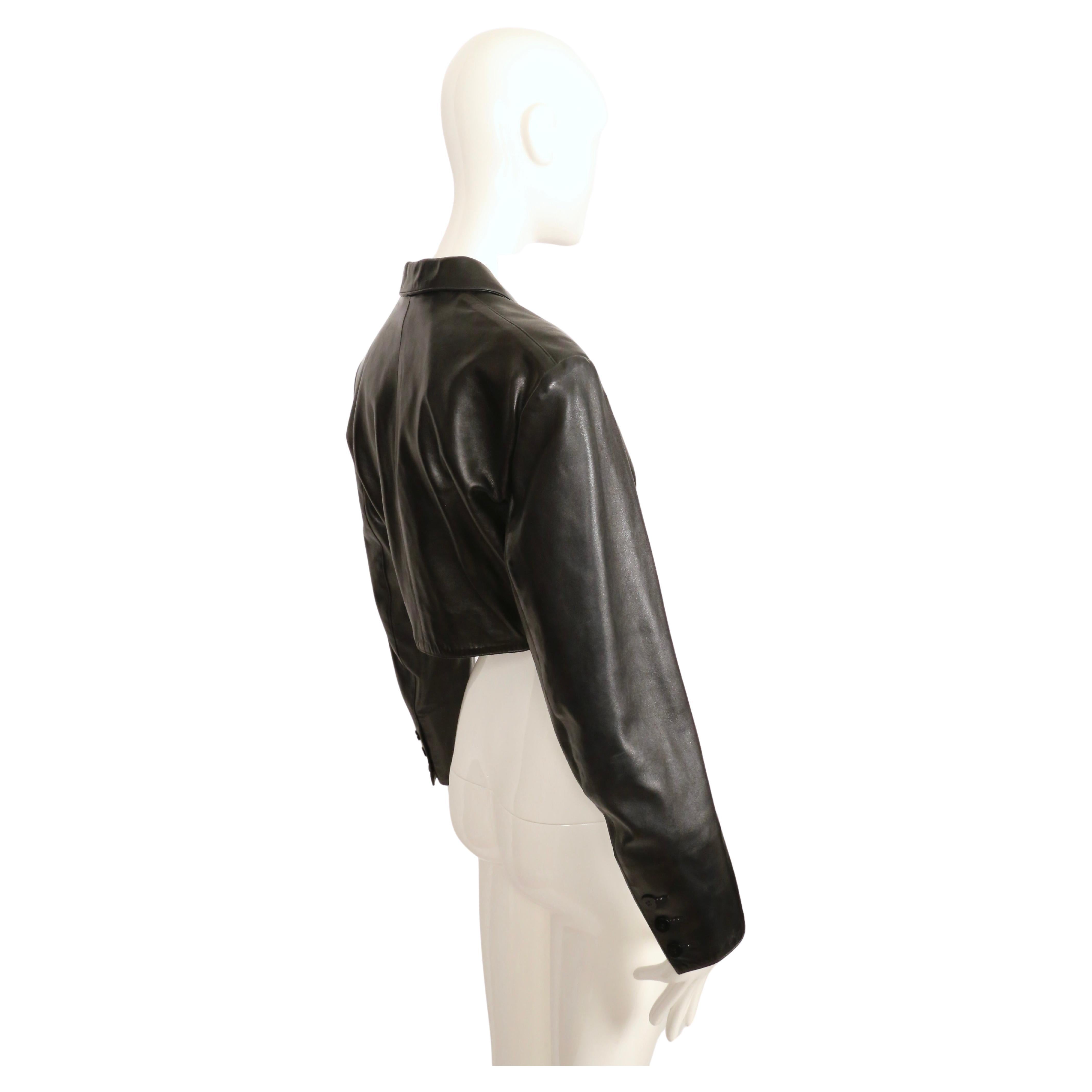1988 AZZEDINE ALAIA cropped black leather jacket with curved pockets 2
