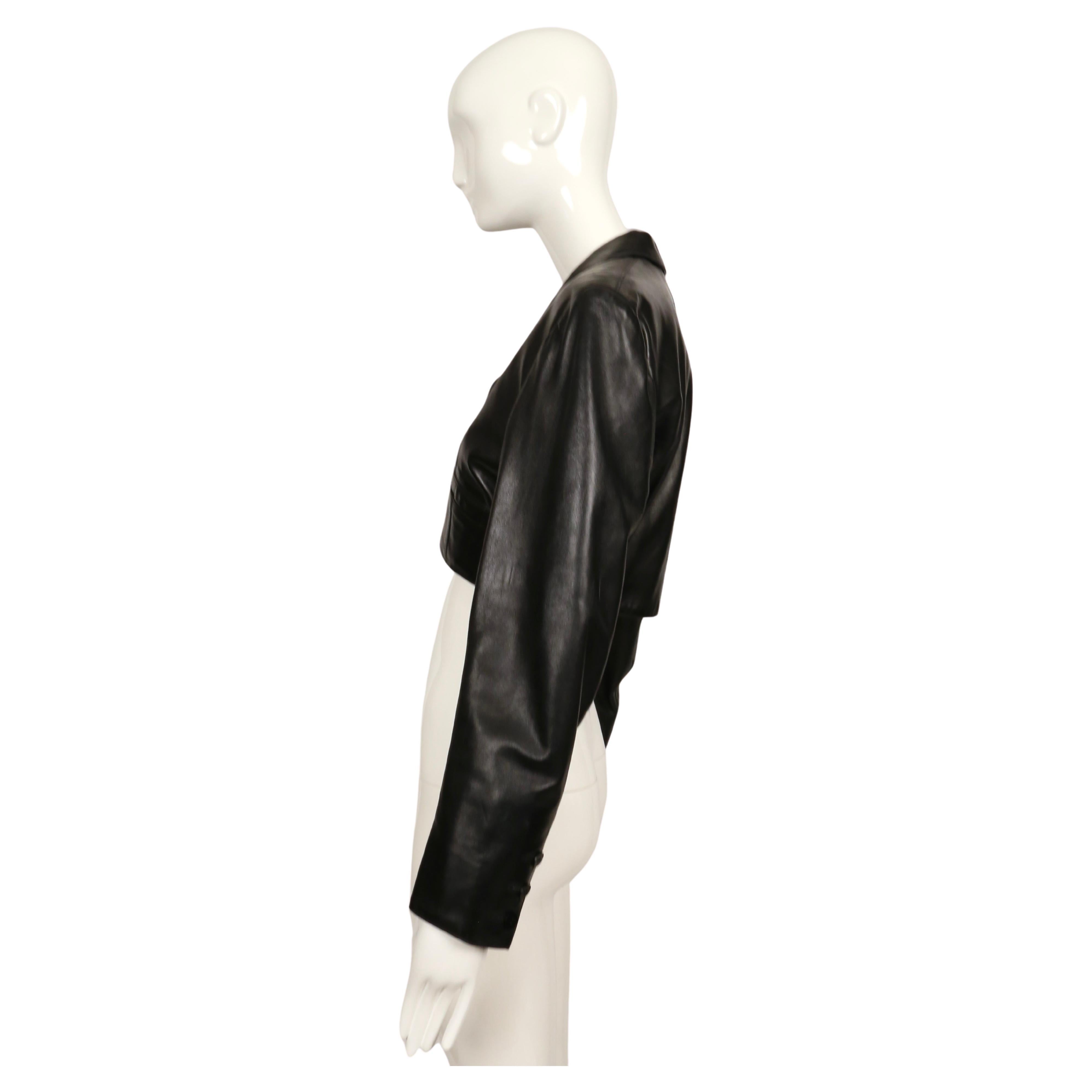 1988 AZZEDINE ALAIA cropped black leather jacket with curved pockets 4