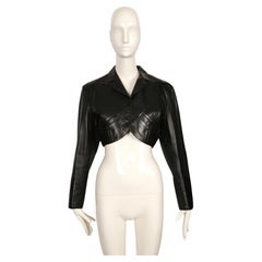 Vintage 1988 AZZEDINE ALAIA cropped black leather jacket with curved pockets