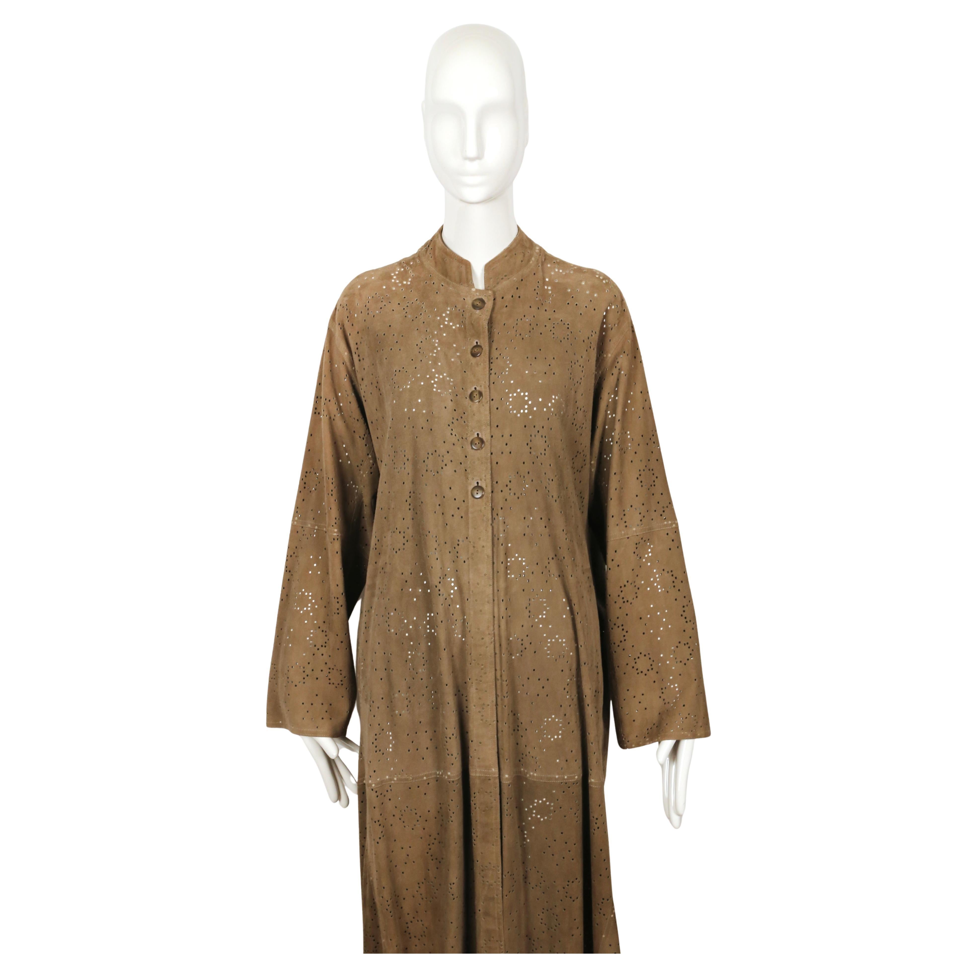 Brown 1989 AZZEDINE ALAIA suede laser cut RUNWAY coat For Sale