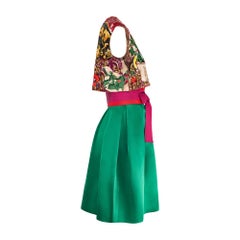 1988 Bill Blass Runway Documented Green Silk Dress and Beaded Bolero