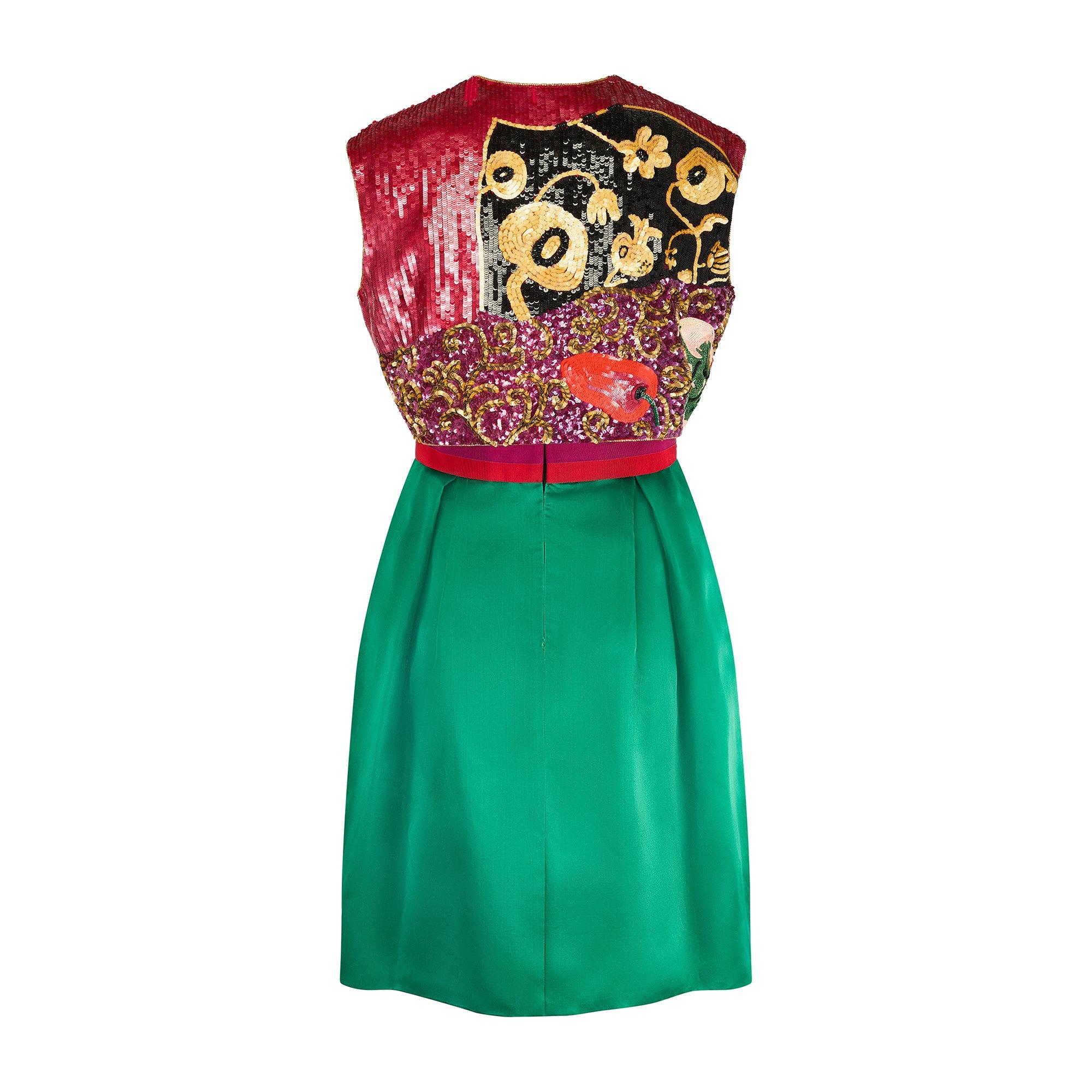 1988 Bill Blass Runway Documented Green Silk Dress and Beaded Bolero In Excellent Condition For Sale In London, GB