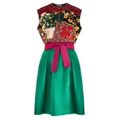 1988 Bill Blass Runway Documented Green Silk Dress and Beaded Bolero
