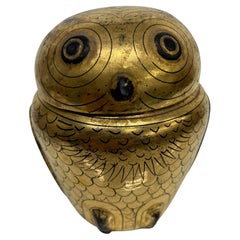 1988 Burmese Vintage Lacquerware Adorable Gold Owl Lidded Jar Container