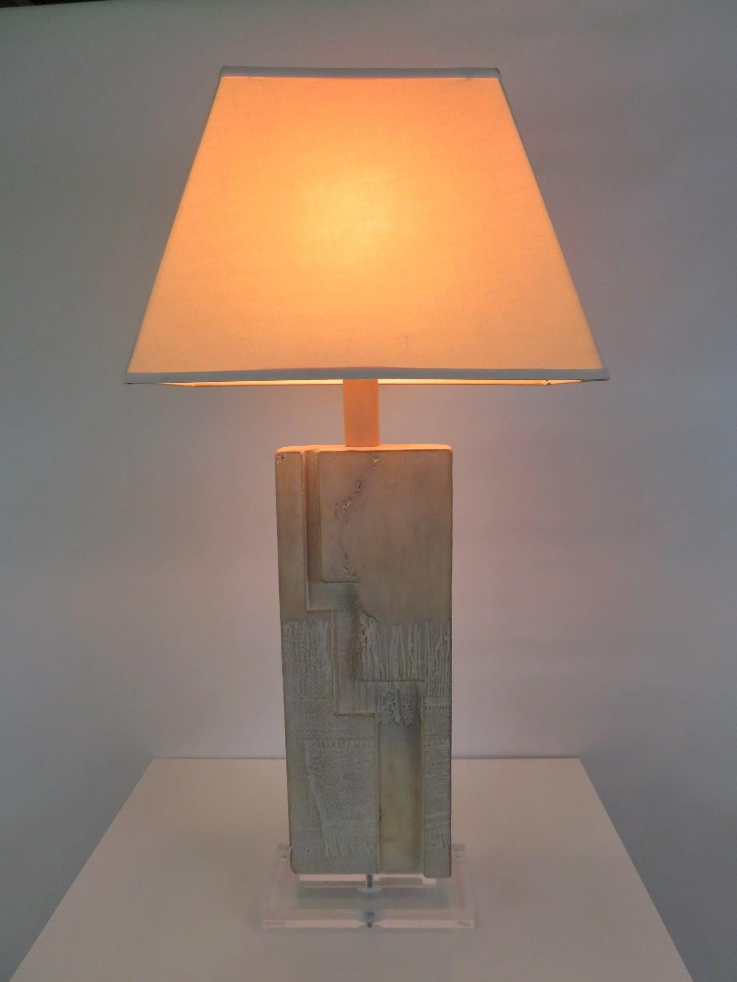 1988, Casual Lamps of California Brutalist Modern Lucite Plinth Table Lamp 3