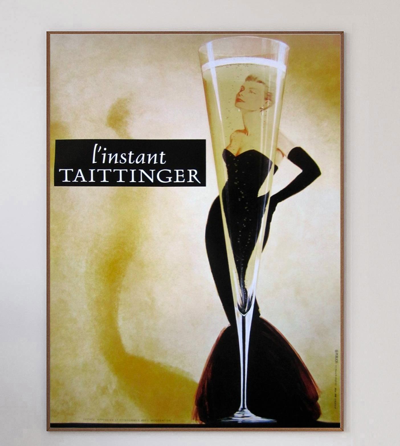 Founded in 1734, Taittinger have been producing champagne for nearly 300 years, and remains family owned and operated to this day. This gorgeous poster was created in 1988 and was part of the exceptionally successful 