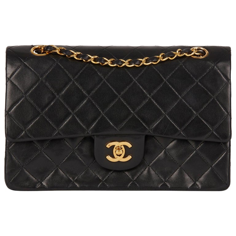 1988 Chanel Black Quilted Lambskin Vintage Medium Classic Double Flap
