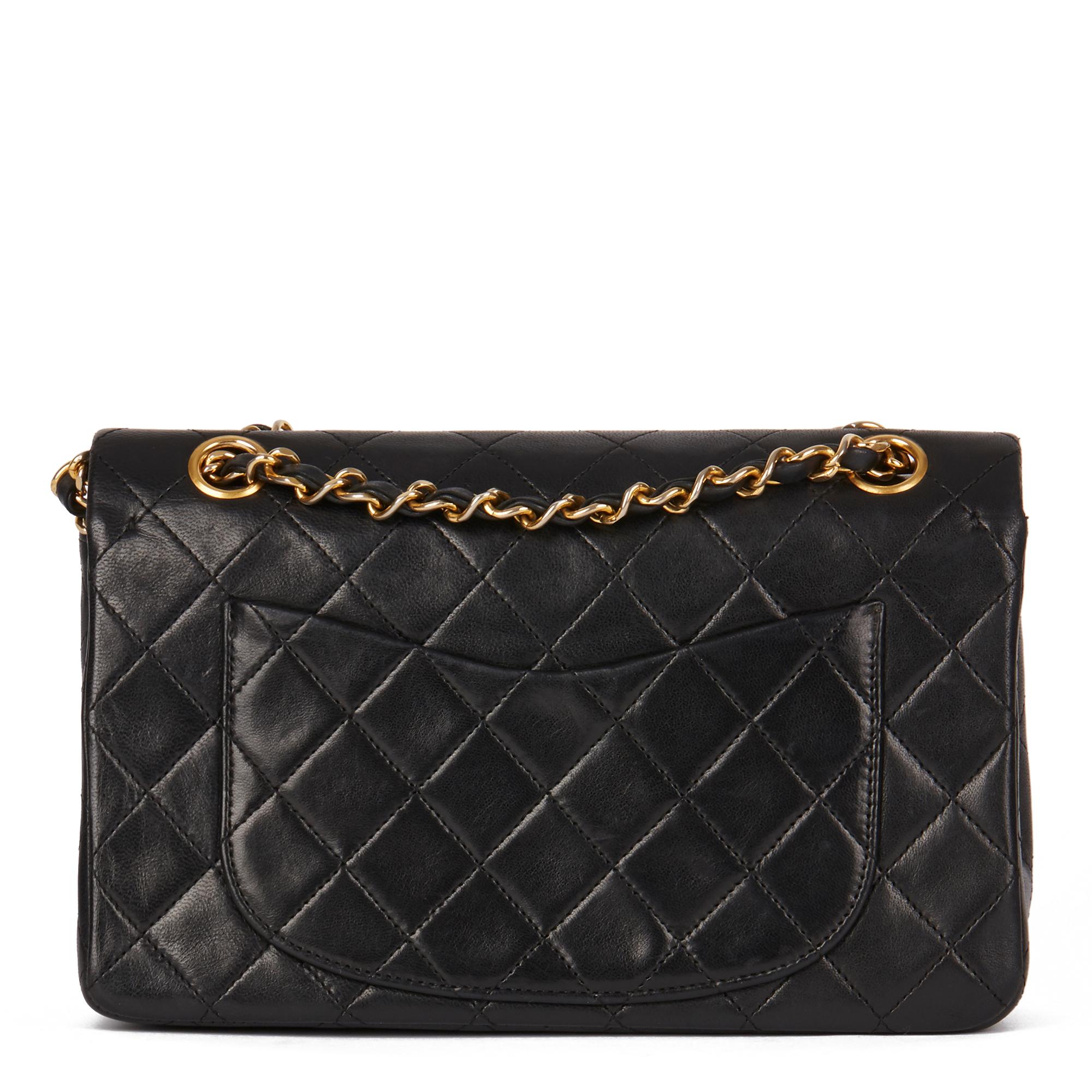 Women's 1988 Chanel Black Quilted Lambskin Vintage Small Classic Double Flap Bag
