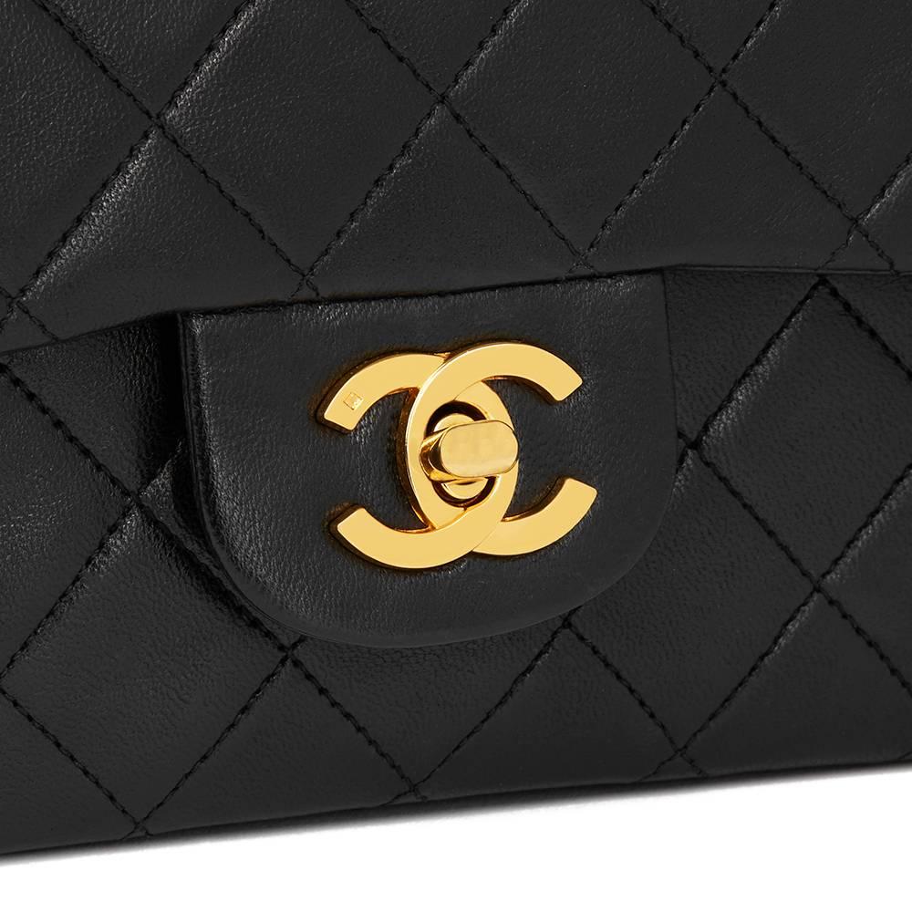 1988 Chanel Black Quilted Lambskin Vintage Small Classic Double Flap Bag  1