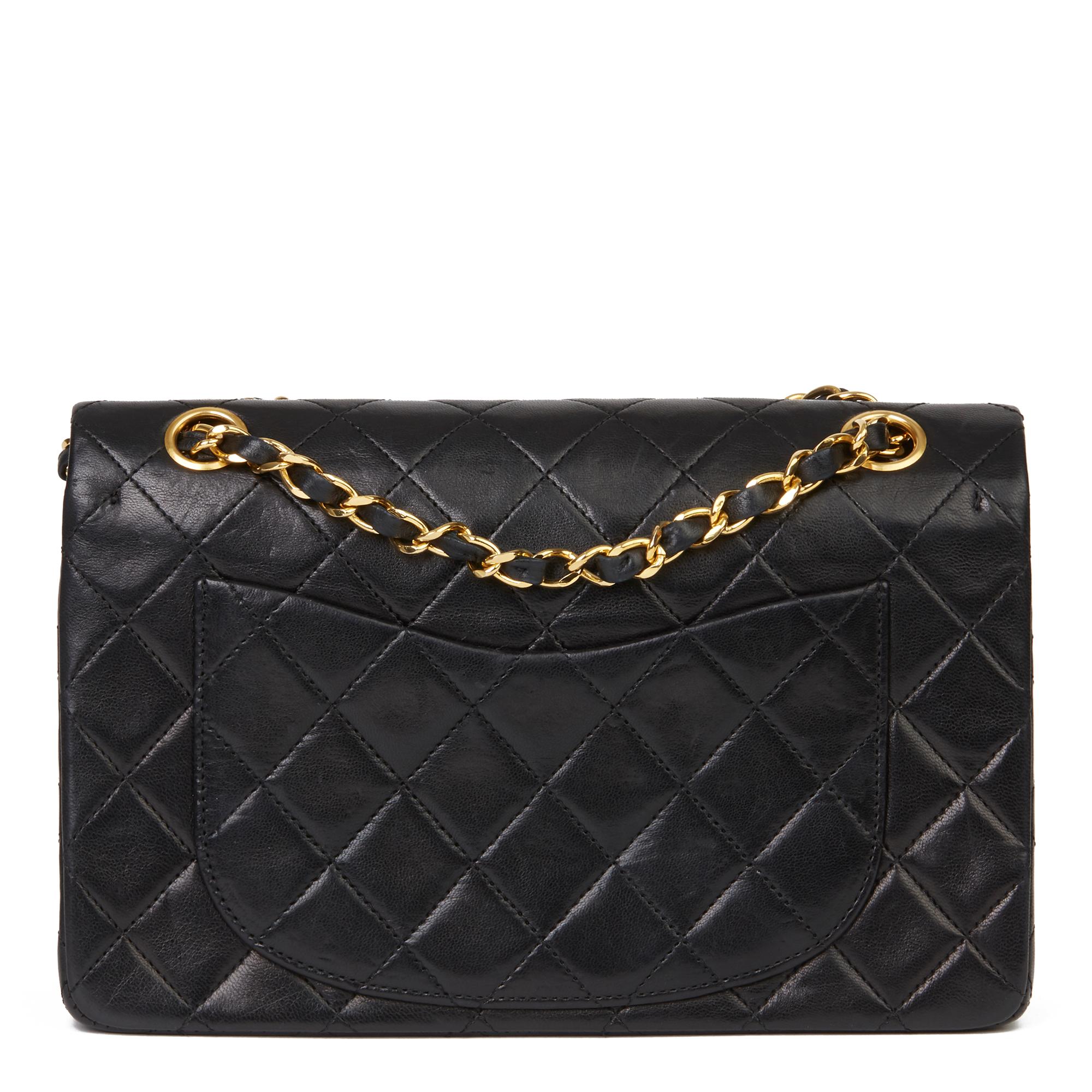 Women's or Men's 1988 Chanel Black Quilted Lambskin Vintage Small Classic Double Flap Bag 