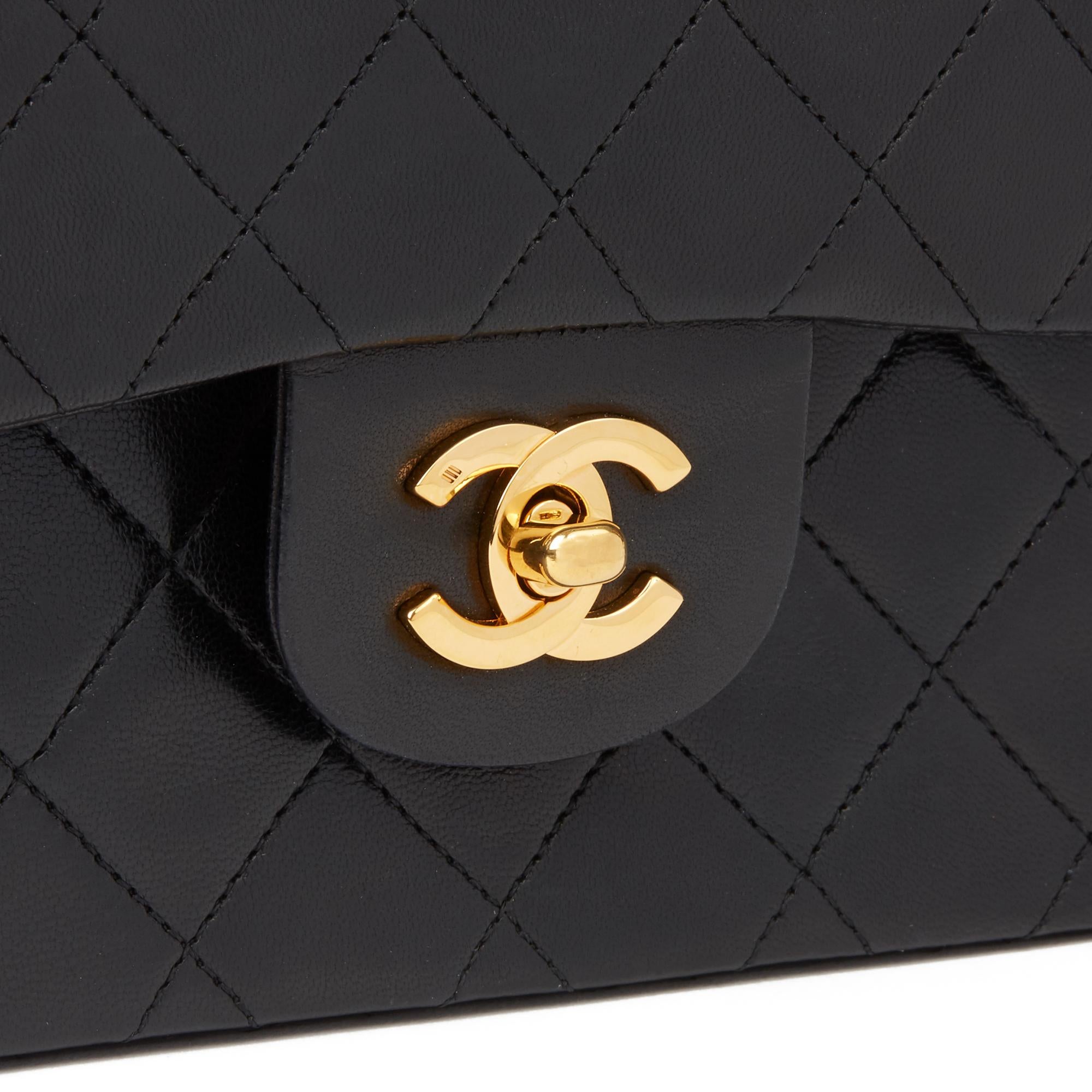1988 Chanel Black Quilted Lambskin Vintage Small Classic Double Flap Bag  2