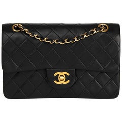 1988 Chanel Black Quilted Lambskin Vintage Small Classic Double Flap Bag