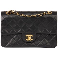 1988 Chanel Black Quilted Lambskin Vintage Small Classic Double Flap Bag