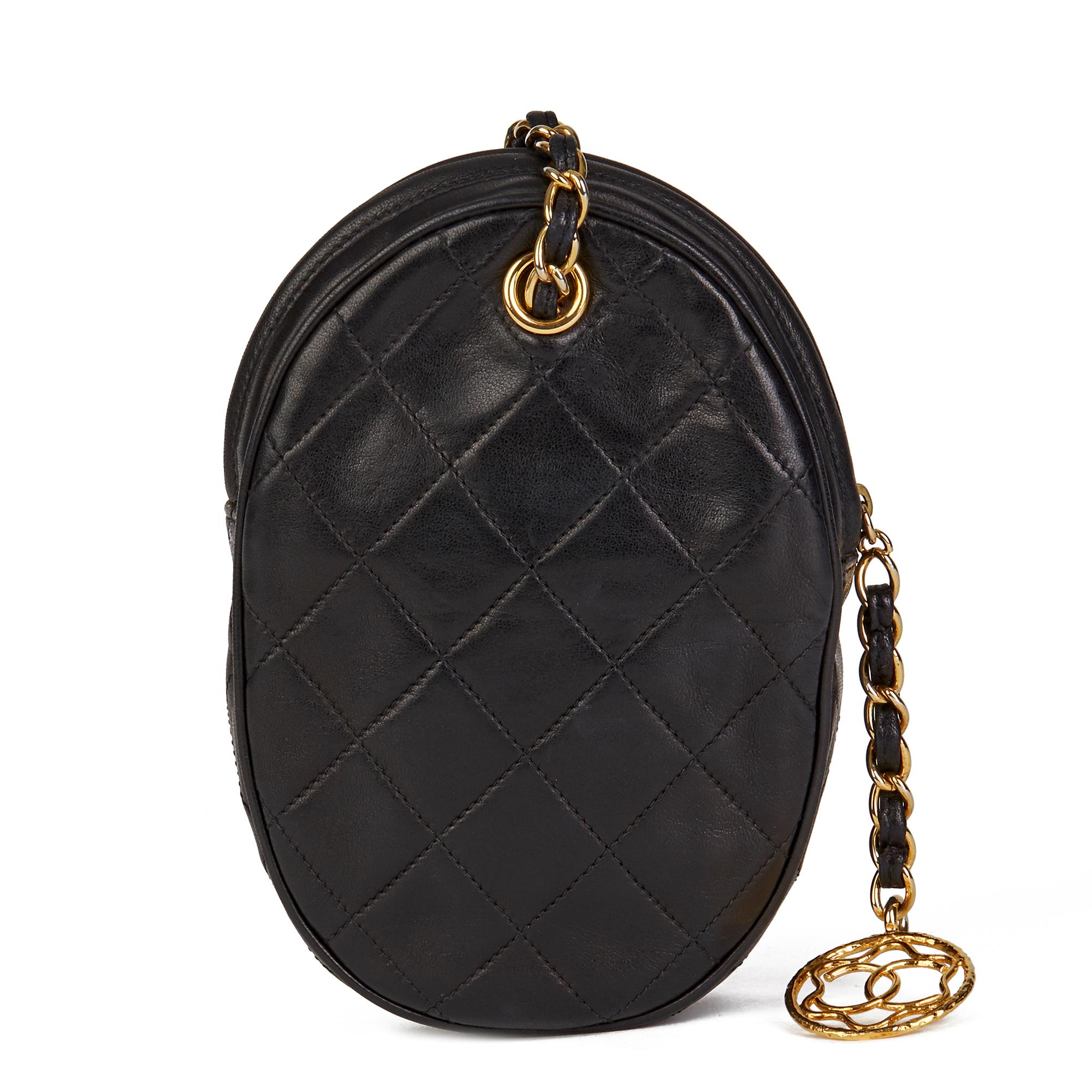 Women's 1988 Chanel Black Quilted Lambskin Vintage Timeless Charm Wristlet 