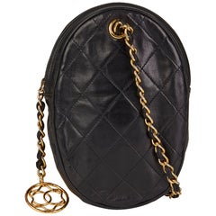 1988 Chanel Black Quilted Lambskin Vintage Timeless Charm Wristlet 
