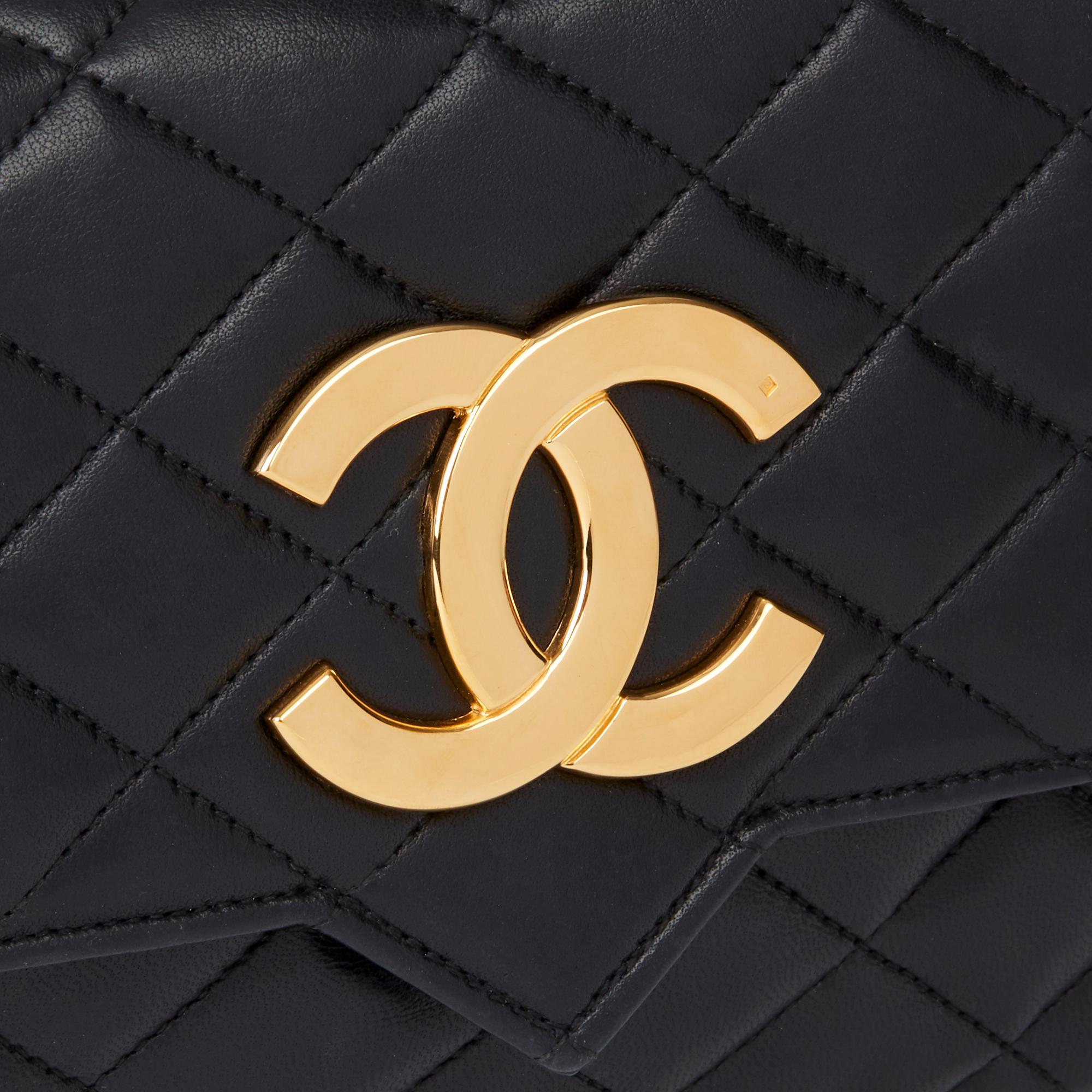 1988 Chanel Black Quilted Lambskin Vintage XL Classic Single Flap Bag  2