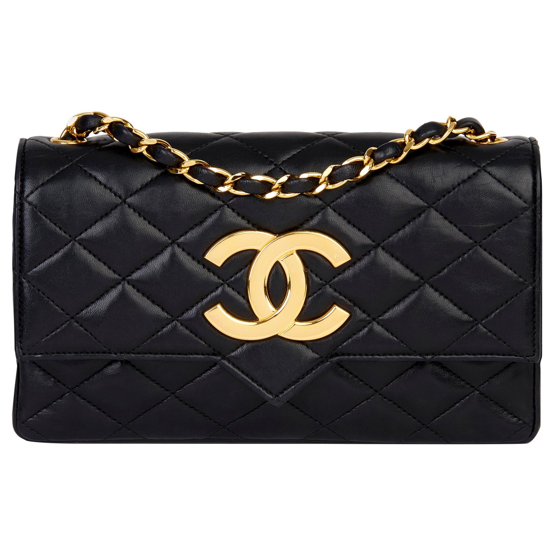 1988 Chanel Black Quilted Lambskin Vintage XL Classic Single Flap Bag 