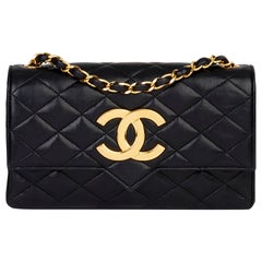 1988 Chanel Black Quilted Lambskin Vintage XL Classic Single Flap Bag 