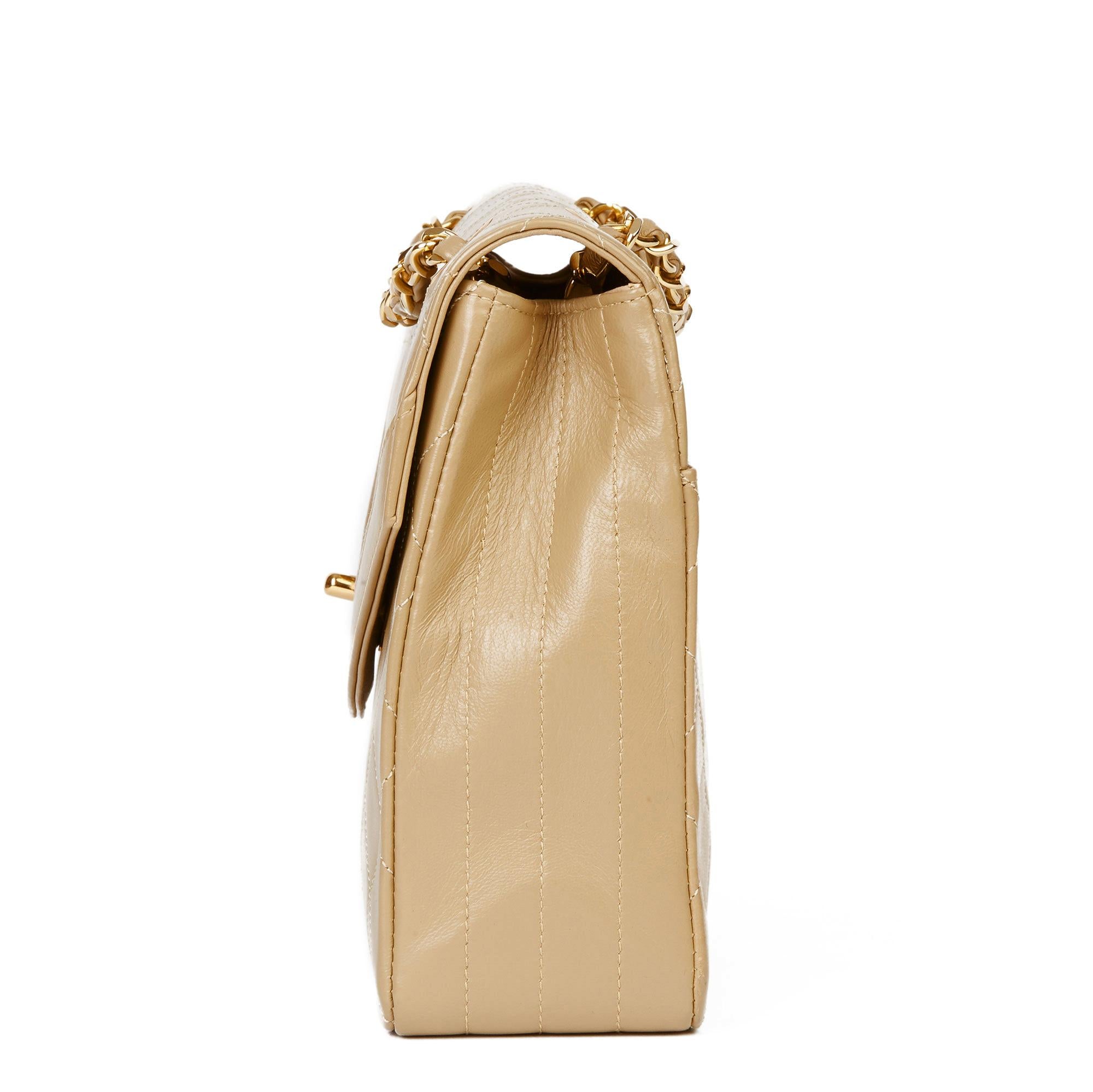 Women's or Men's 1988 Chanel Dark Beige Quilted Lambskin Vintage Classic Single Flap Bag