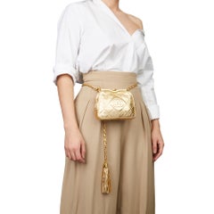 1988 Chanel Gold Quilted Metallic Lambskin Vintage Timeless Belt Bag