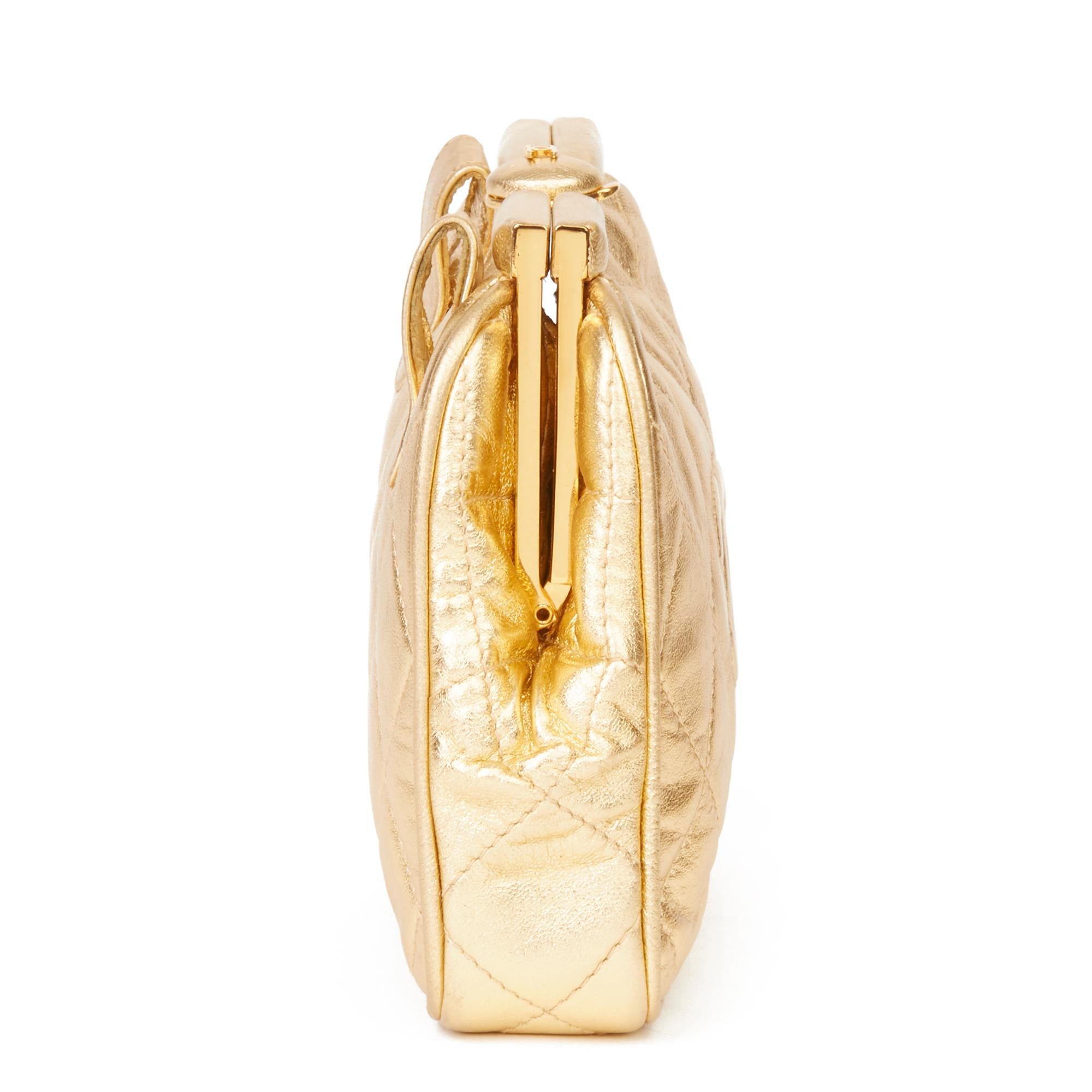 Women's 1988 Chanel Gold Quilted Metallic Lambskin Vintage Timeless Belt Bag