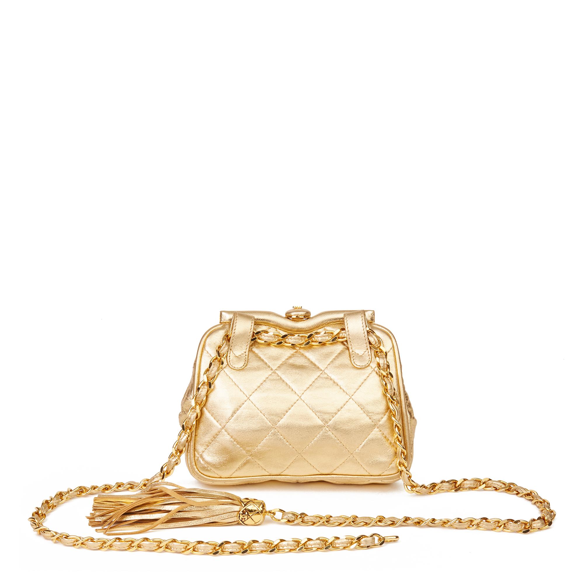 1988 Chanel Gold Quilted Metallic Lambskin Vintage Timeless Belt Bag 1