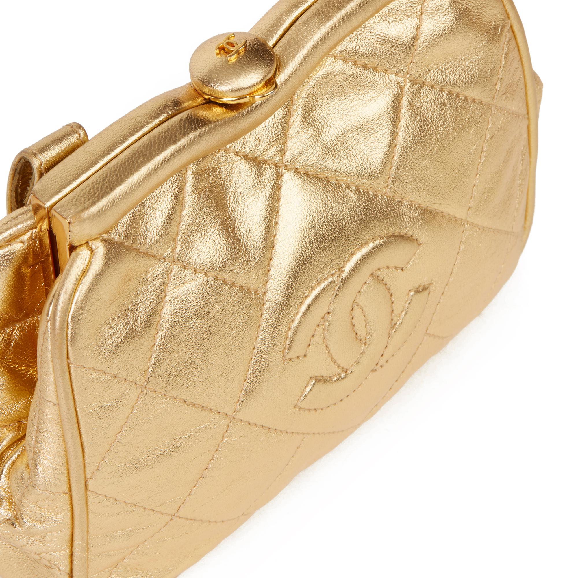 1988 Chanel Gold Quilted Metallic Lambskin Vintage Timeless Belt Bag 3