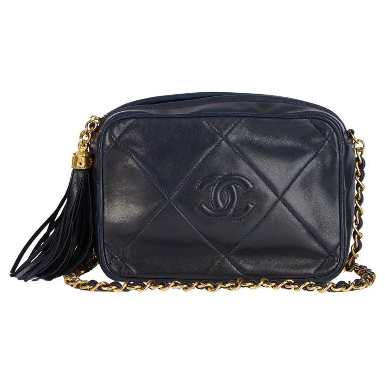 1988 Chanel Navy Quilted Lambskin Vintage Mini Timeless Fringe