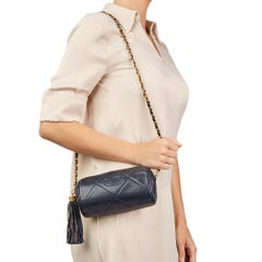 1988 Chanel Navy Quilted Lambskin Vintage Timeless Fringe Shoulder Pochette