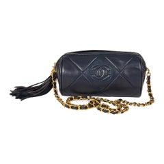 1988 Chanel Navy Quilted Lambskin Retro Timeless Fringe Shoulder Pochette